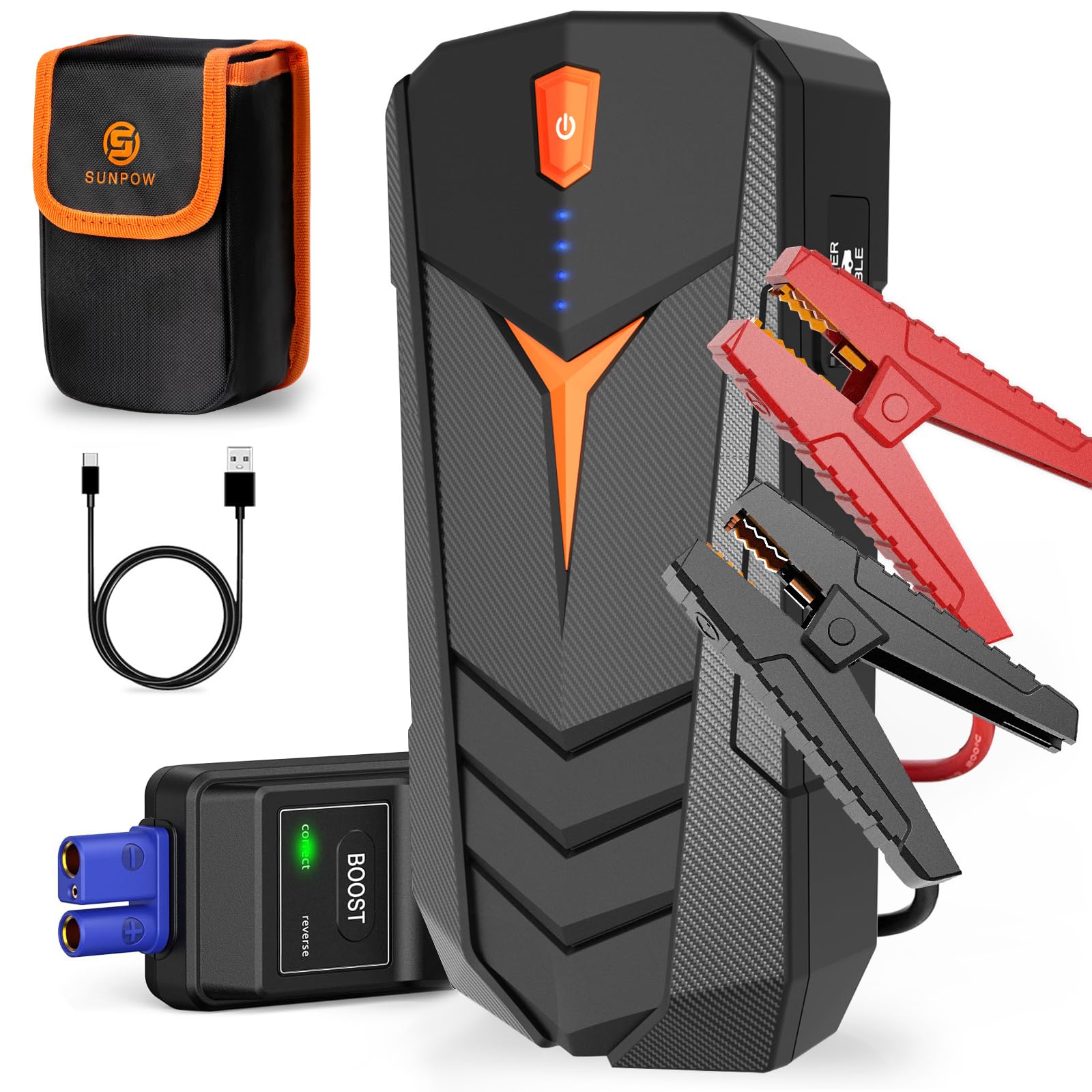 Sunpow 1500A Peak Jump Starter For Up To 8L Gas Or 6.0L Diesel Engine, 12V Auto Lithium Battery Booster For Cars, Trucks, Suv, P