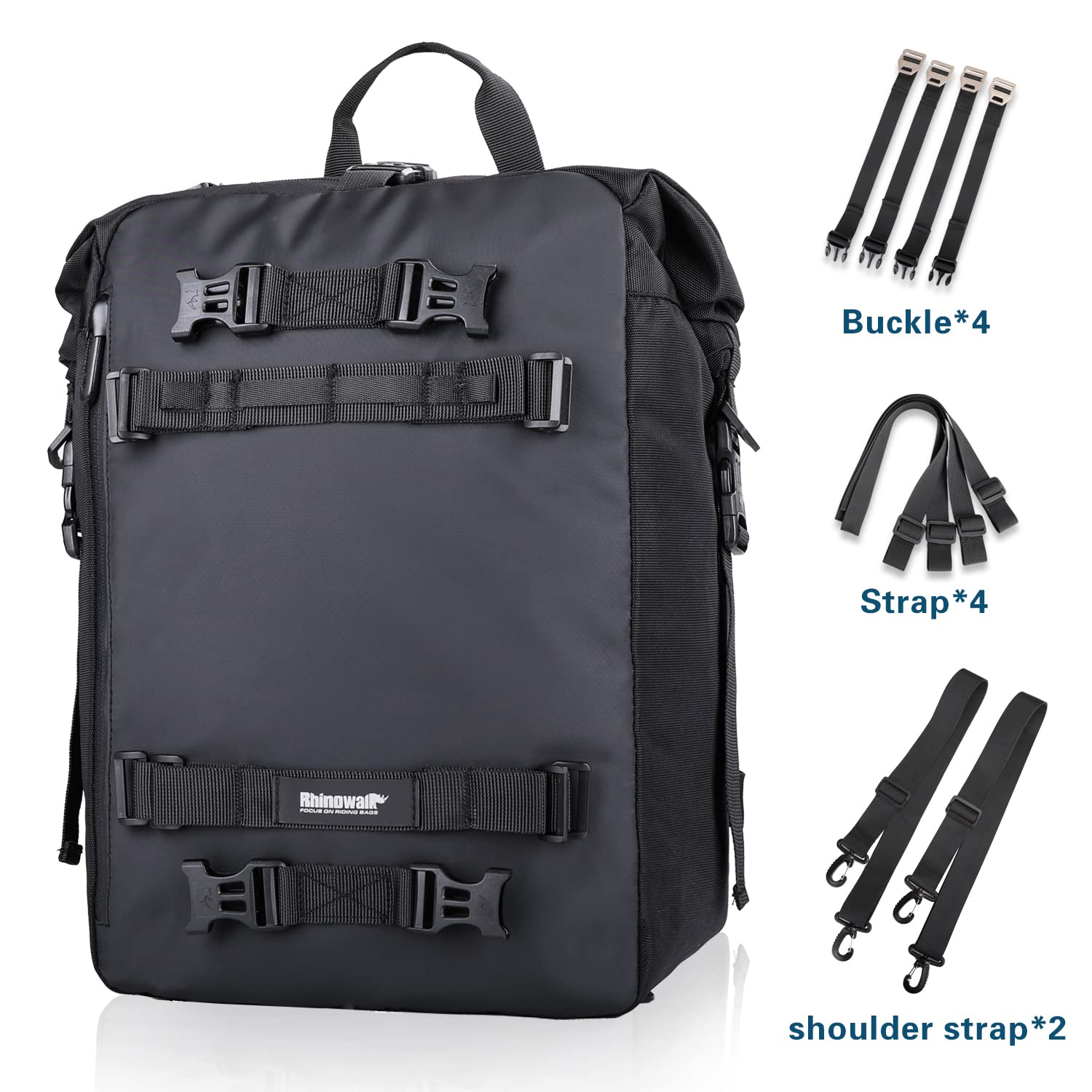 Rhinowalk Motorcycle Tail Bag 30L Waterproof Motor Pannier Travel Luggage Motorbike Rear Rack Trunk Storage Professional Accessories-Black