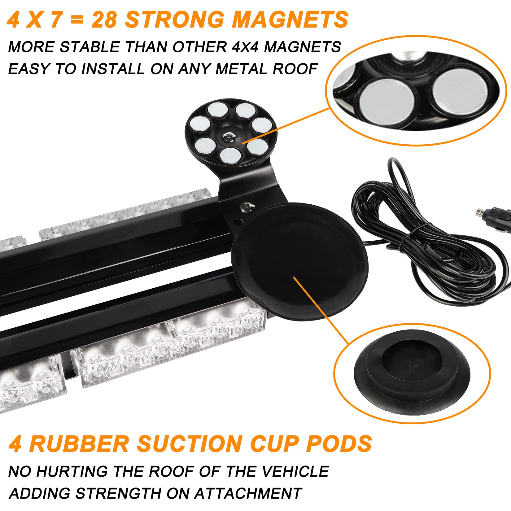 Aspl 38.5 '' 78 Led Strobe Light Bar Double Side Flashing High Intensity Emergency Warning Flash Strobe Light With Magnetic Base