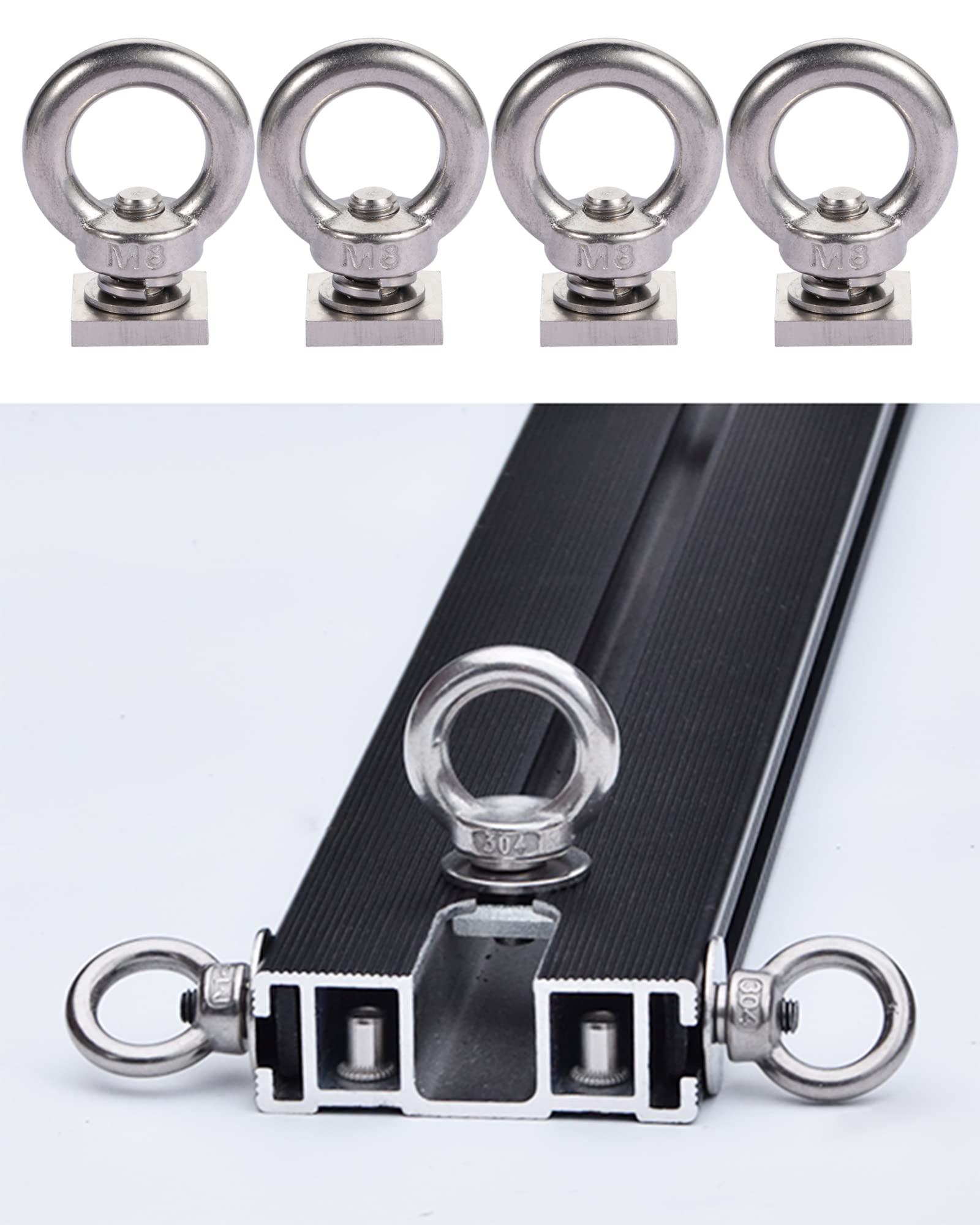 T Track Mount Tie Down Anchor For Roof Rack, M8 Heavy Duty Ring Shaped Eye Bolt, Stainless Steel T Bolt Eye Nut Tie Down Rings F