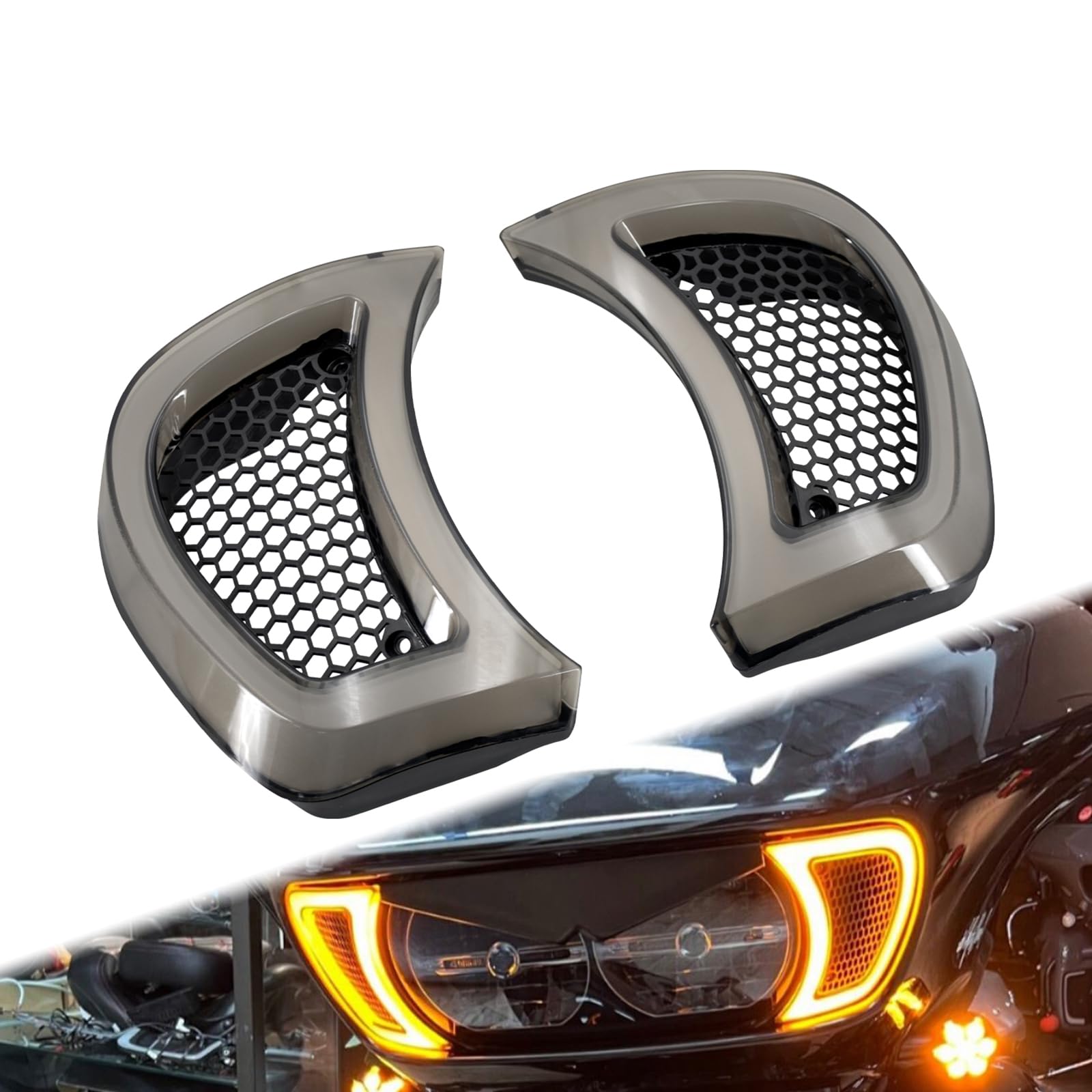 Hcmotorku Motorcycle Led Headlight Vent Accents Turn Signal Light Running Light Fit For Harley Touring Road Gilde 2015-2023 Smok