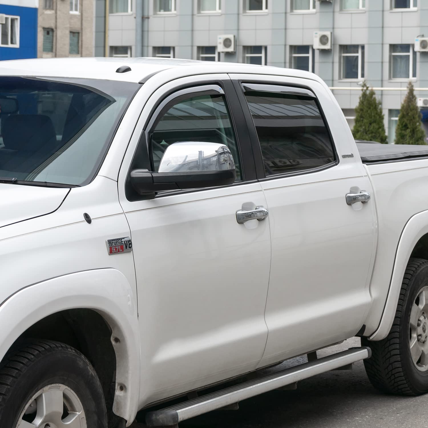 Clim Art In-Channel Incredibly Durable Rain Guards For Toyota Tundra 2007-2021 Crewmax, Original Window Deflectors, Vent Window Visors, Vent Deflector, Dark Smoke Truck Accessories, 4 Pcs- 607066Lp