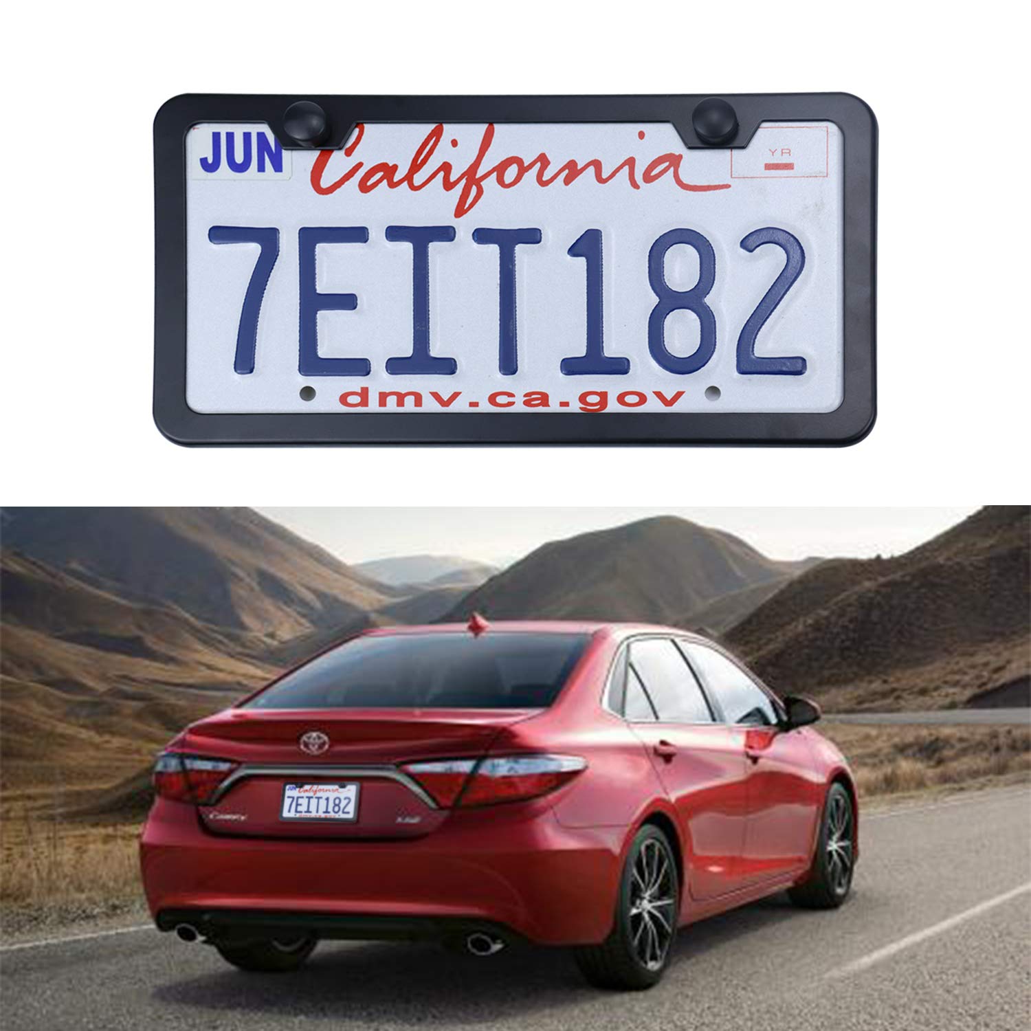 Livtee Black Aluminum License Plate Frames, 2 Pcs Car Licence Plate Covers Slim Design With Black Bolts Washer Caps For Us Vehicles