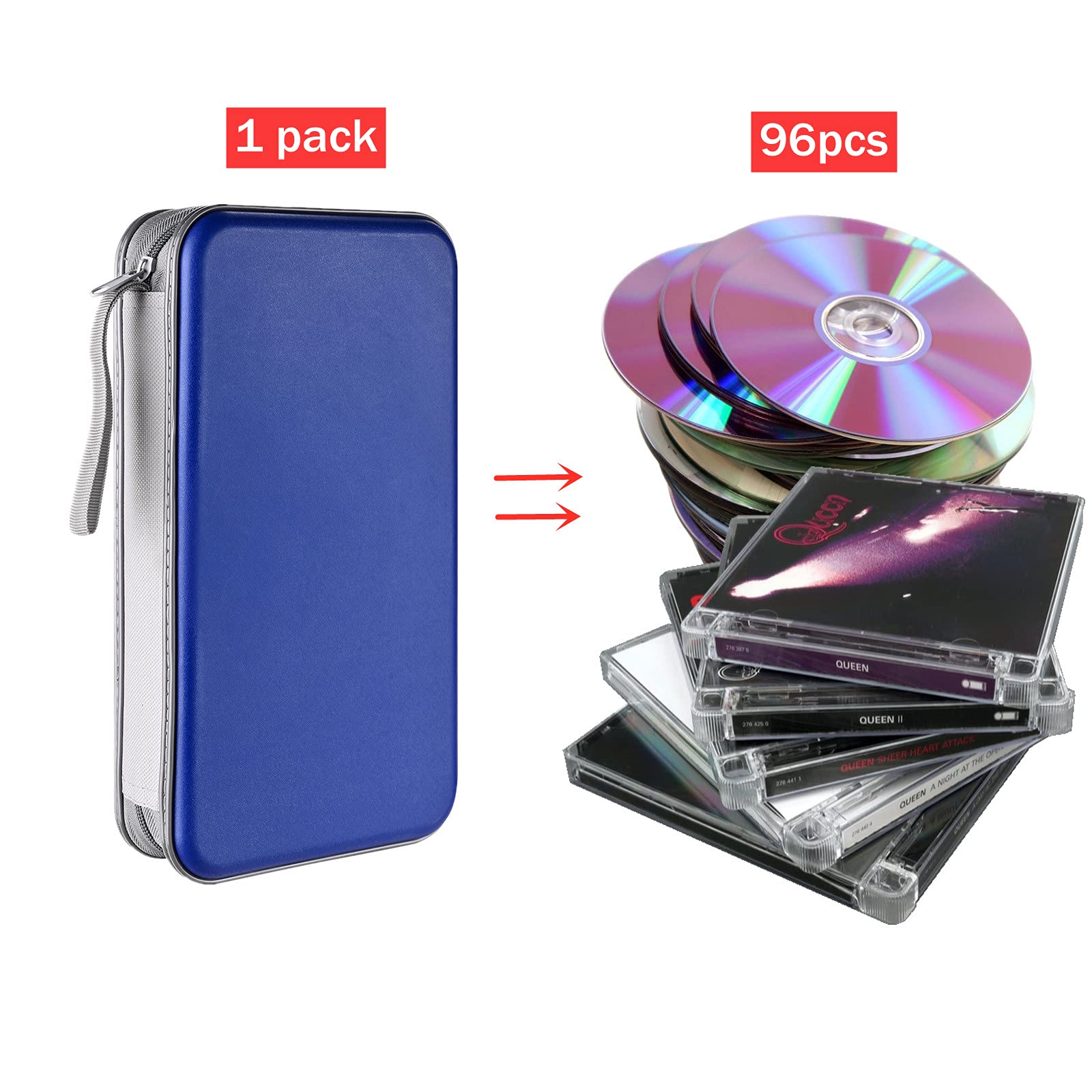 Liovode Dvd Case, 96 Capacity Cd Case Portable Cd Case Holder Storage Hard Plastic Dvd Cd Wallet Holder Organizer For Car(Blue)