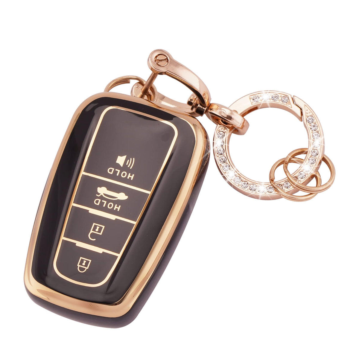 EKALA for Toyota Key Fob Cover, 4 Buttons Soft TPU Key Case Shell with Bling Keychain, Fit for Toyota Highlander Corolla Camry C