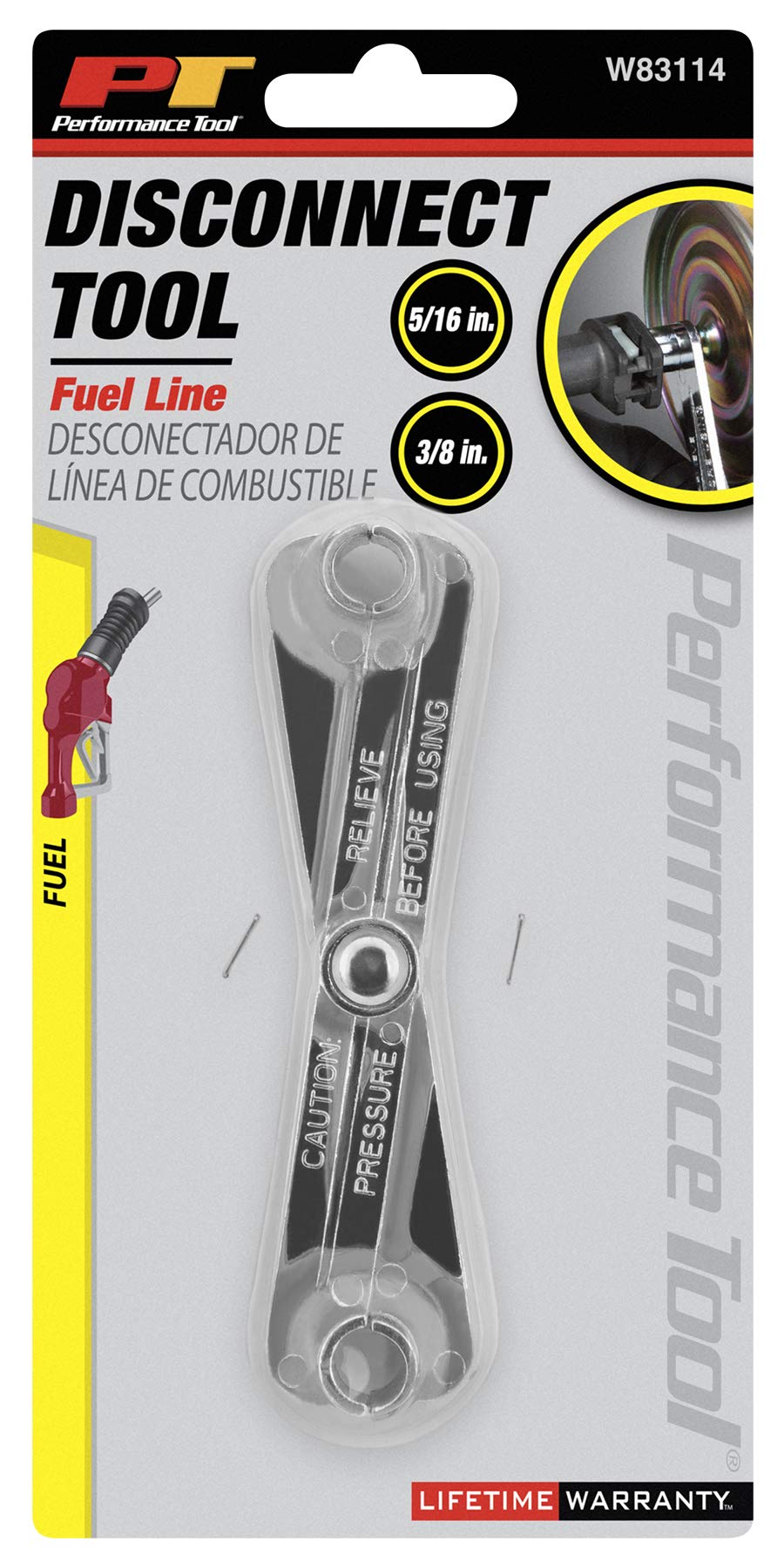 Performance Tool W83114 Scissor Fuel Line Disconnect Tool (Sizes: 5/16-Inch And 3/8-Inch), Silver
