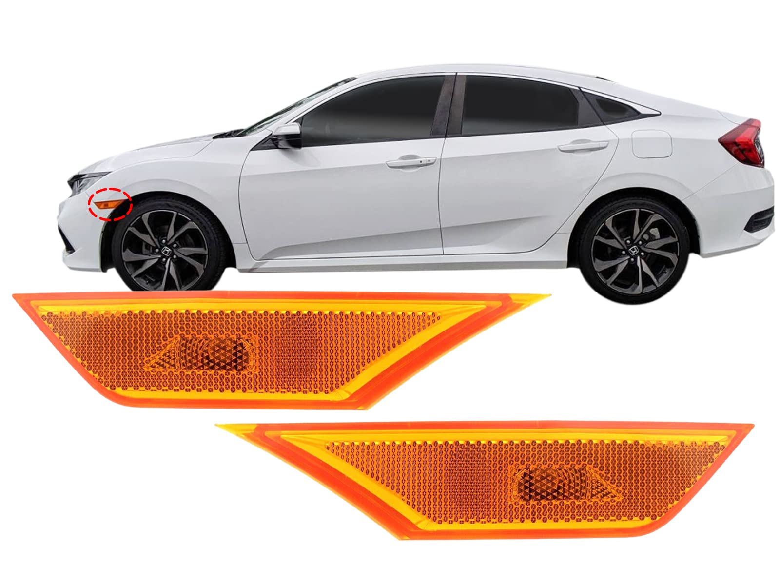 APA Replacement for Front Side Marker Light Assembly 2016 2017 2018 2019 2020 2021 Civic Sedan Coupe Hatchback Type R Driver and