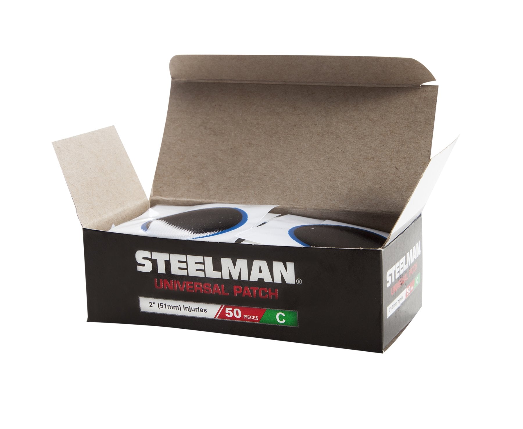 Steelman 2-Inch Universal Tire Repair Radial Patch, Chemical Or Heat Cure, For Tubeless Tires, Box Of 50