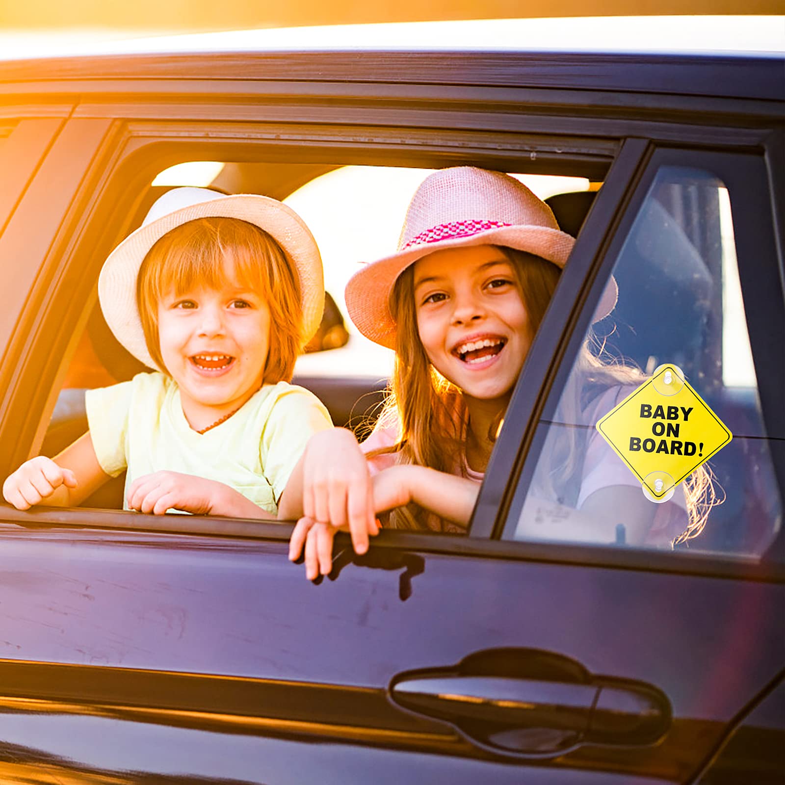 Cobee Baby On Board Car Warning Signs, 2 Pcs 5 ''X5 '' Safety Car Sign With Double Suction Cups, Baby In Car Sticker For Car Win