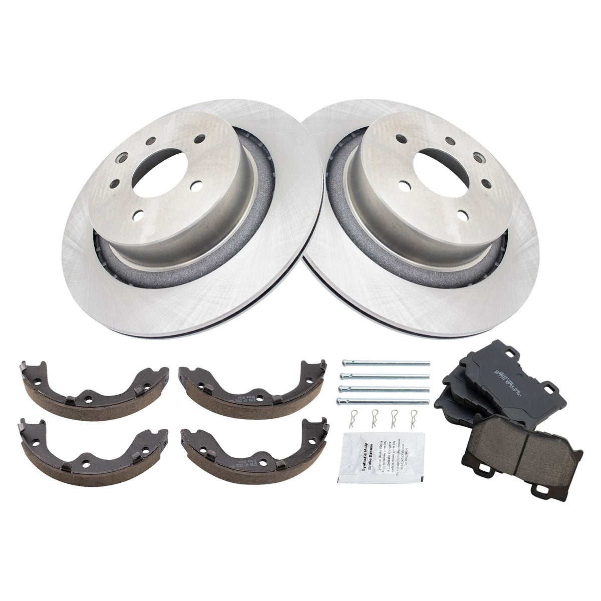 Trq Rear Brake Pad & Rotor Kit Brake Pads Brake Rotor Parking Brake Shoe Set Ceramic Compatible With 2008-2013 Infiniti G37 2015