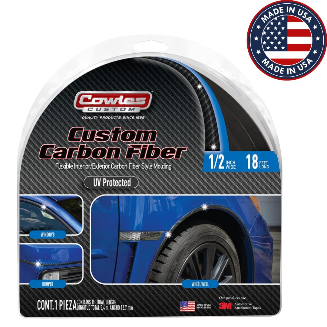 Cowles - Premium Universal Body Molding For All Vehicles - Easy Install, Carbon Fiber Style Finish, 1/2'' By 18 Ft, Uv Protected