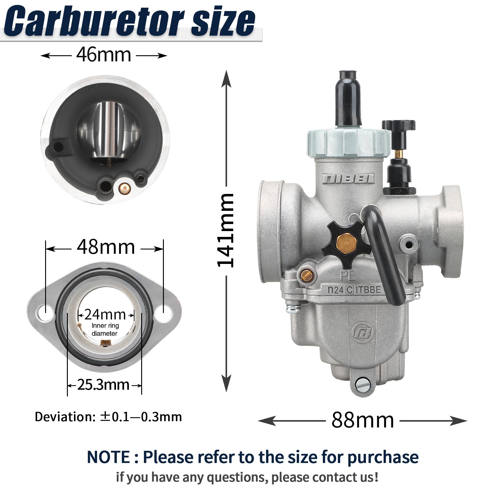 NIBBI PE24mm Carburetor for 140cc-150cc Flange Motorcycle Engine Carburetor with Carb Jets for Dirt Bike Mini Bike Yamaha Kawasa