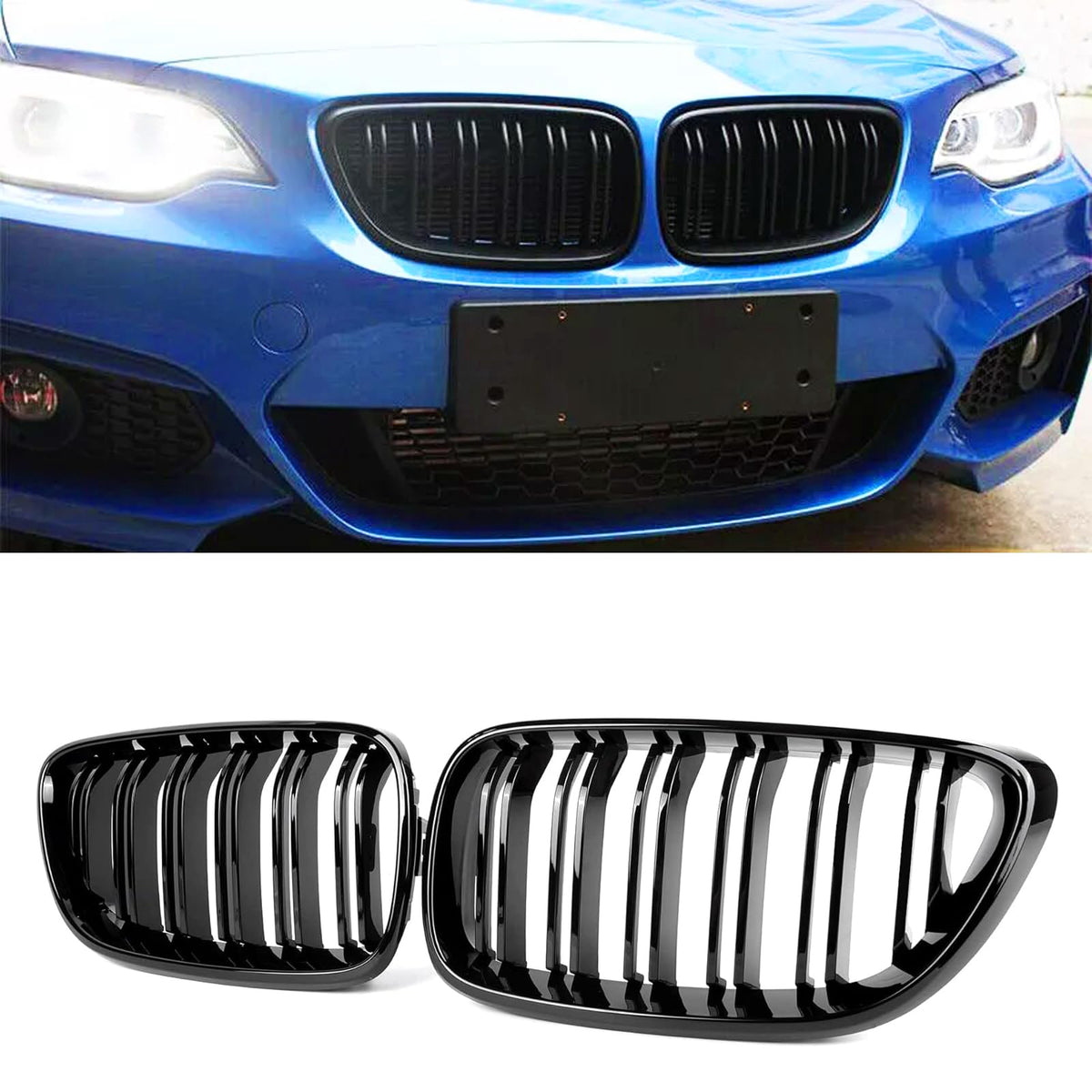 AceRide F22 Grille Front Bumper Kidney Grill Compatible with BMW 2-Series F22 F23 2014 2015 2016 2017 2018 Double Slats Grills(G
