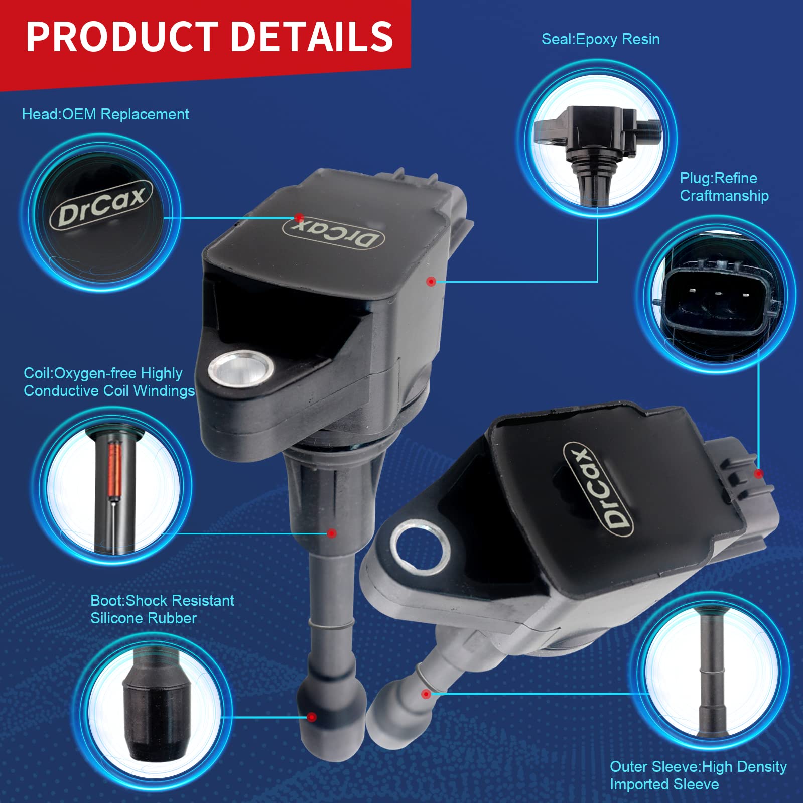 Drcax Oem Ignition Coil Uf550 Compatible With 2007-2017 Nissan Infiniti Maxima Quest Pathfinder Murano Altima Q50 Qx60 Fx35 V6 3