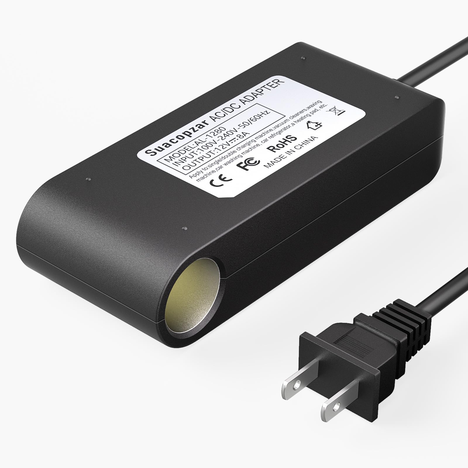 Suacopzar 12V 8A 96W Ac To Dc Cigarette Lighter Socket Power Adapter, Ac 100~240V To Dc 12V Car Power Supply Converter, Converte