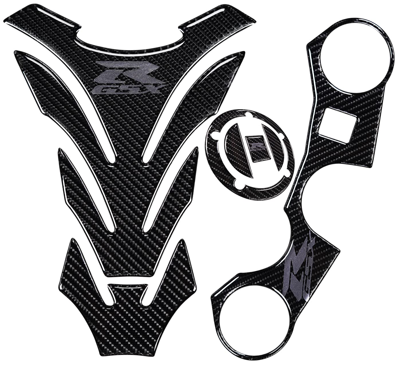 Revsostar Real Carbon Fibre Gas Cap, Tank Pad,Triple Tree Front End Upper, Top Clamp Decal Stickers, Tank Pad, Tank Protector For Gsxr 600 Gsxr 750 Gsxr 1000 K6 K7 K8 K9 L1 2006-2017(Grey)