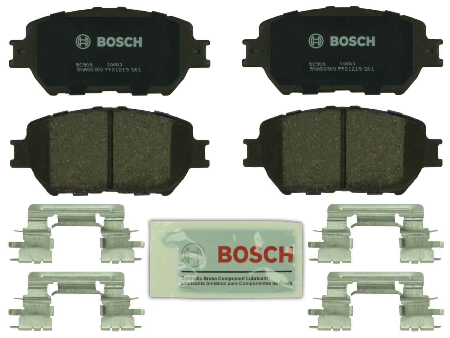 BOSCH BC908 QuietCast Premium Ceramic Disc Brake Pad Set - Compatible with Select Lexus GS300, IS250; Toyota Camry; FRONT
