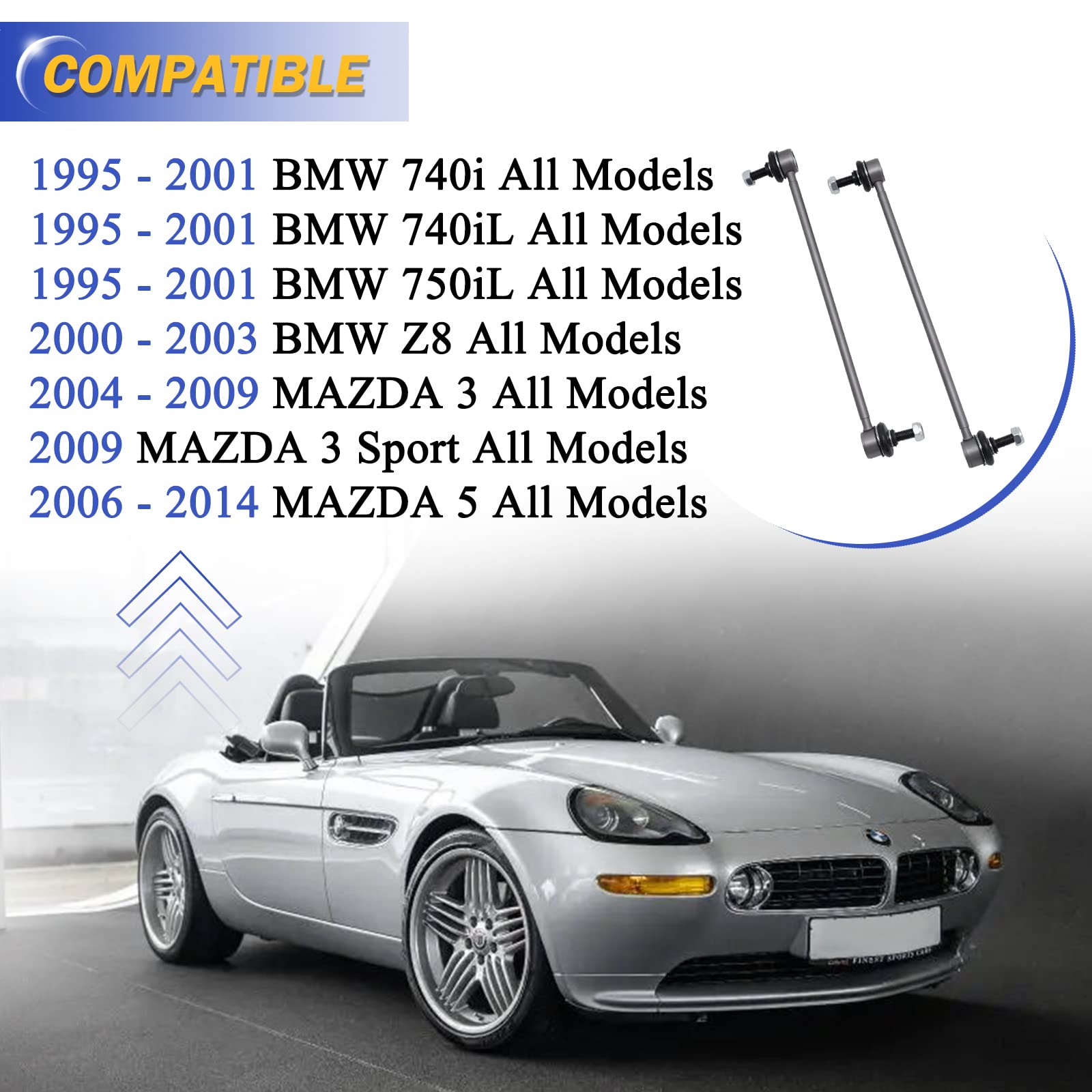 Zinc-Nickel Alloy Front Stabilizer Sway Bar Links For 2004-2009 Mazda 3 2006-2014 Mazda 5 1995-2001 Bmw 740I 740Il 750Il K80235