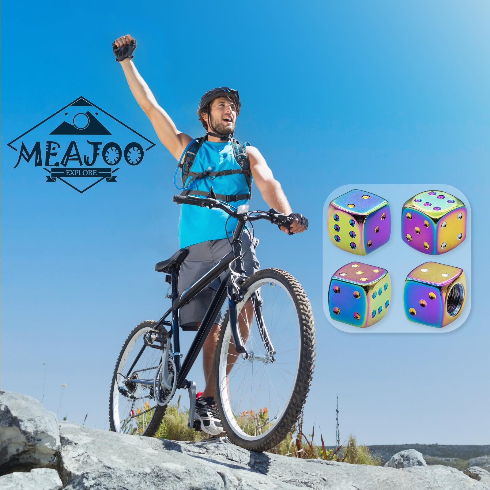 Meajoo 4Pcs Aluminum Dice Tire Valve Stem Caps, Universal Aluminium Alloy Dustproof Tire Valve Stem Covers For Cars, Suv, Trucks