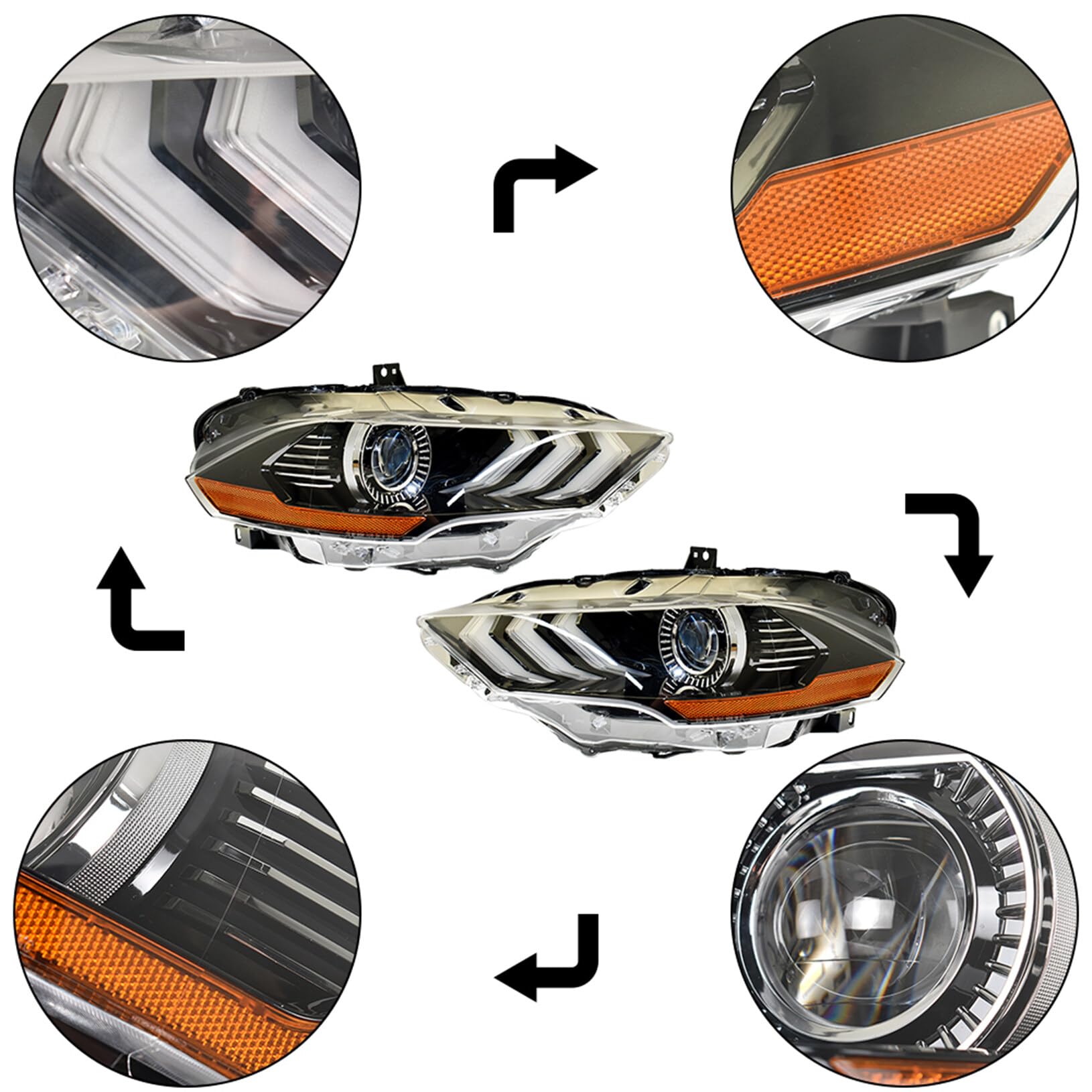 Lablt Headlights Front Head Lamps Replacement For 2018-2020 Mustang Headlight Assembly Projector Driver And Passenger Side