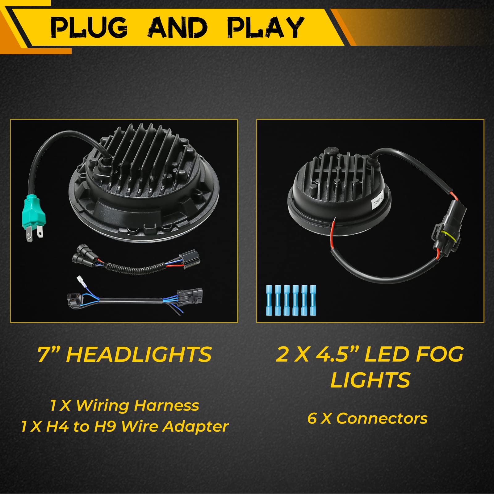 Haitzu 7 inch LED Headlight Motorcycle Passing Lamp Fog Lights Kit for Harley Davidson Touring Road King Ultra Classic Electra S