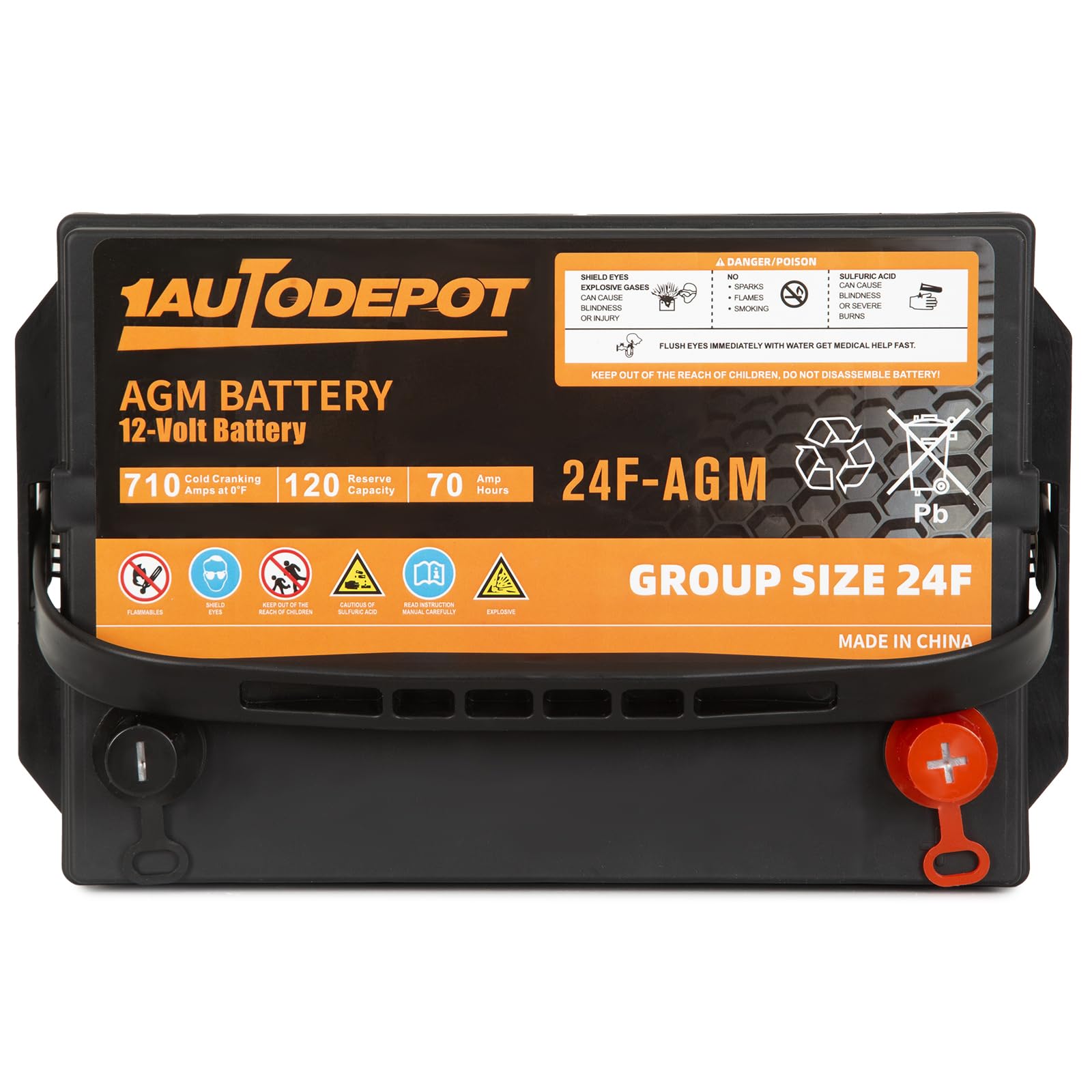 1Autodepot Bci Group 24F Car Battery, 12V 70Ah Automotive Battery Premium Maintenance Free Agm Batteries, 710Cca, 120Rc, 36 Mont