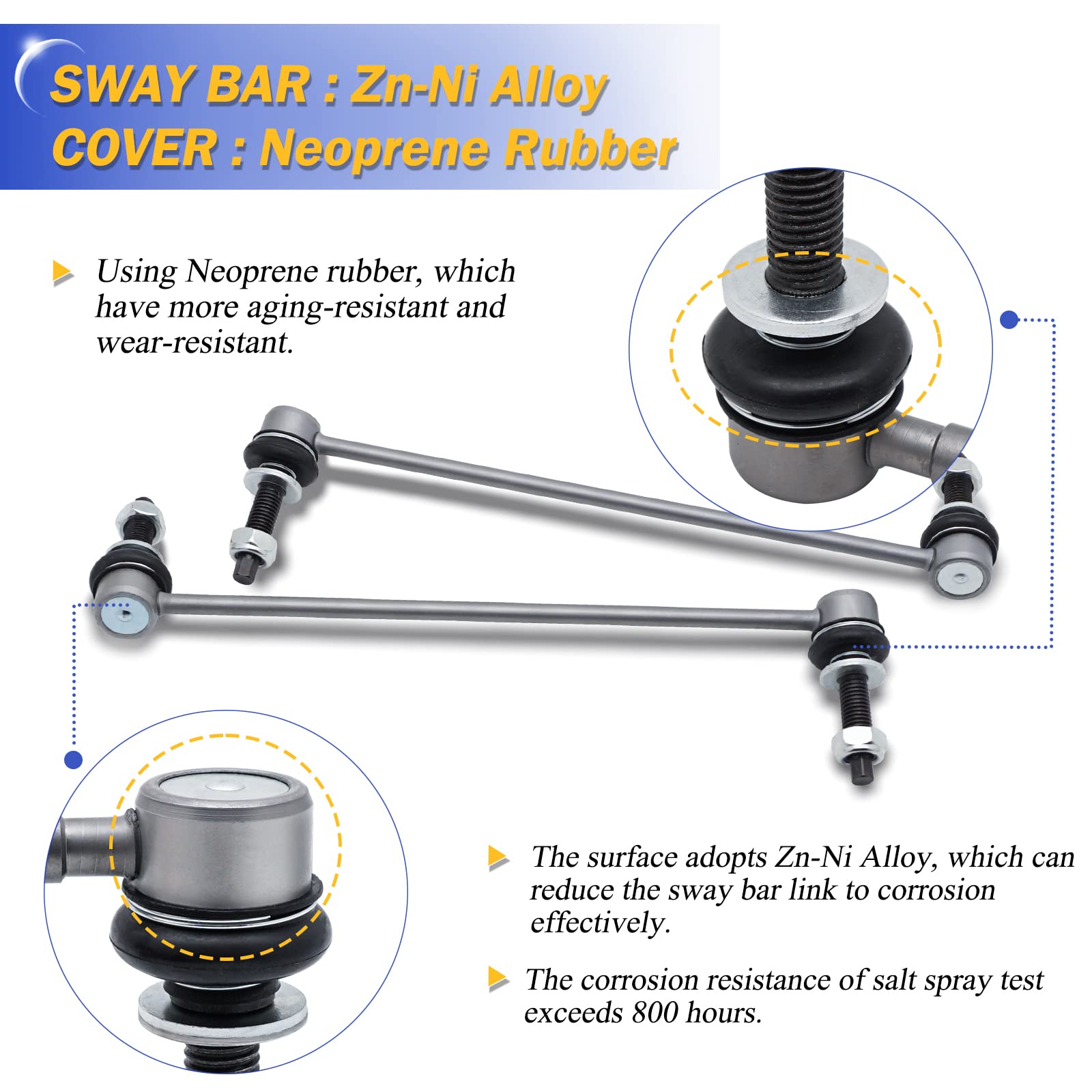 Zinc-Nickel Alloy Stabilizer Sway Bar Links For 2011-2018 Ford Explorer Police Interceptor K750616 K750617