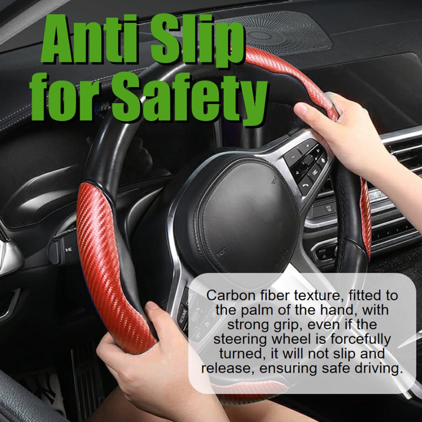 WSSROGY 3 Pack Anti-Skid Segmented Carbon Fiber Car Steering Wheel Cover Protector Universal for Most Car Wheel (Red)