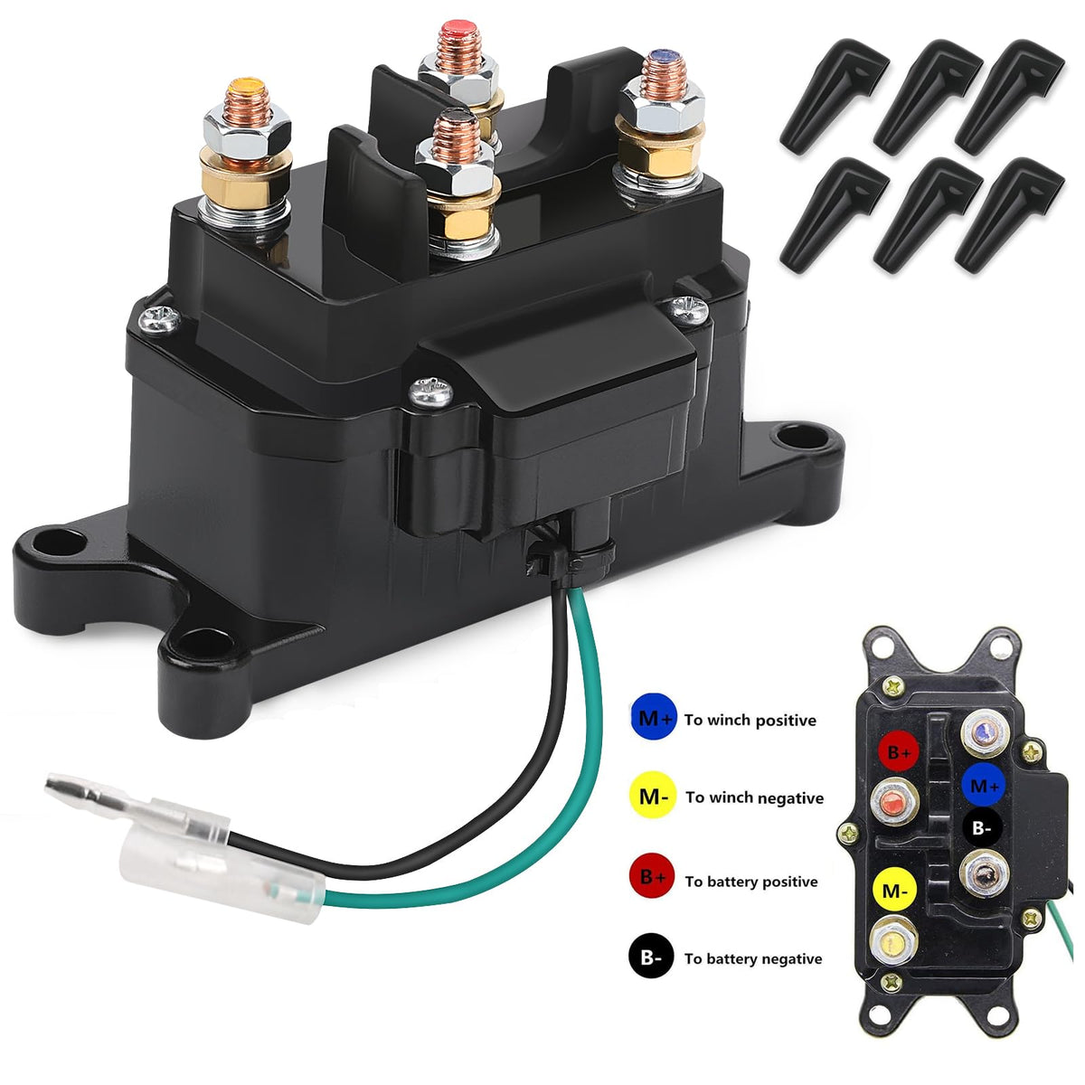 KanSmart Winch Solenoid Relay Contactor 12V 250A Winch Relay Thumb Truck for ATV UTV Boat 4x4 Vehicles 3000-5000lbs Winch with 6 Protecting Caps - Replacement 63070 62135 74900 2875714 70715