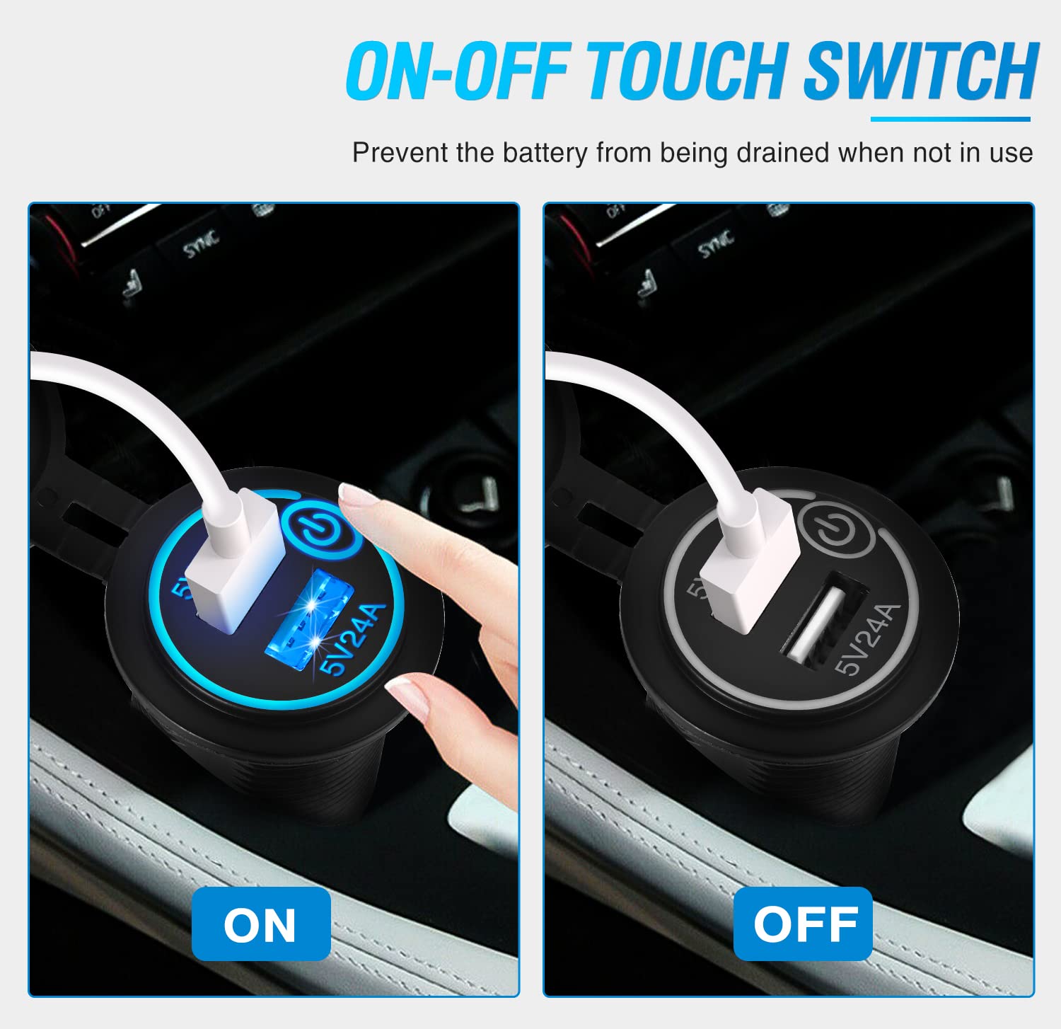 Nilight 2 Pack Quick Charge Socket Led 12V 24V Dual Usb Charger 5V 4.8A Car Outlet Panel With On Off Touch Switch Fused Wire Kit