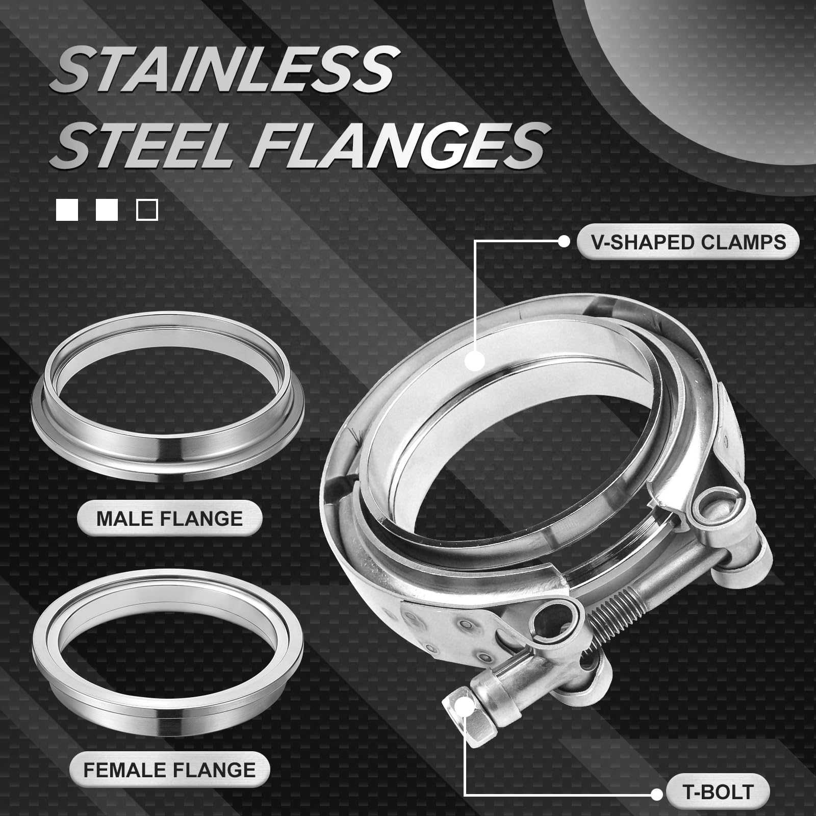 Sykrss 3.0'' Universal Stainless Steel V Band Clamp Flat Flange Kit Assembly