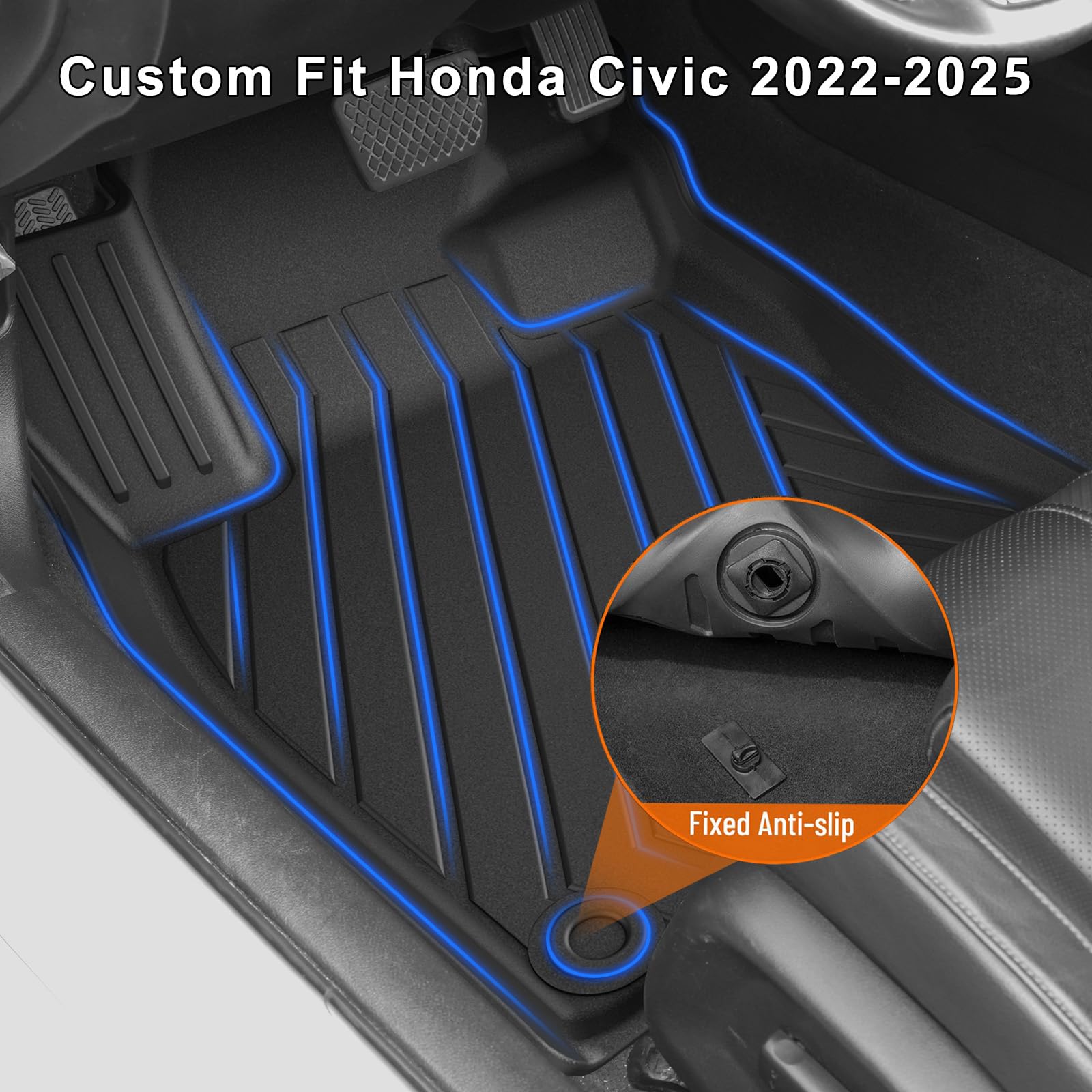 Floor Mats Fit for Honda Civic 2022-2024 All Models/for Acura Integra 2023 2024 Car Mats - All Weather Protection TPE Car Floor