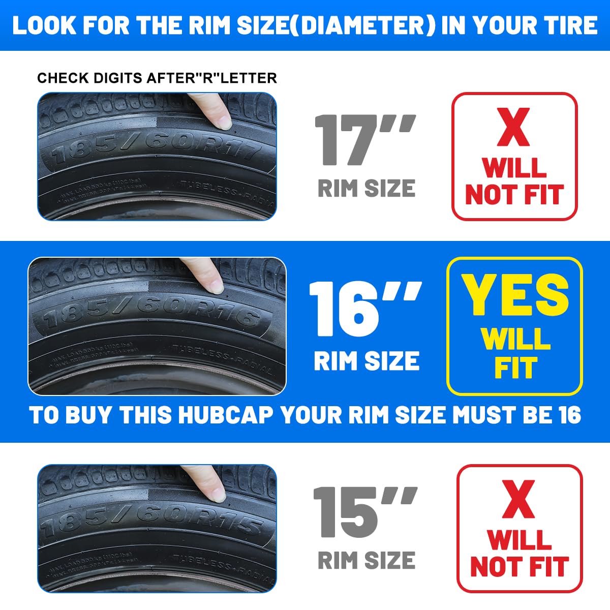 Nixon Offroad 16 Inch Hubcaps [Only Fit Iron Hub] Universal Wheel Rim Cover (Set Of 4) Abs Hub Caps Replacement For Car Truck Su