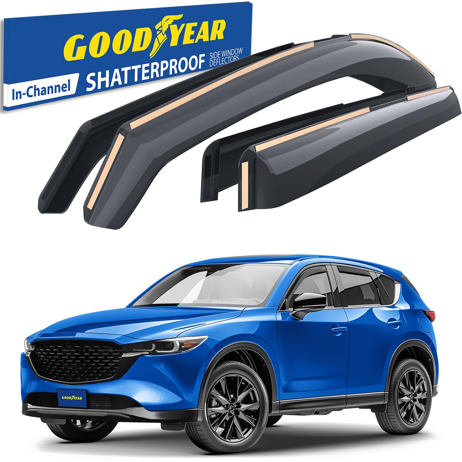 Goodyear Shatterproof In-Channel Window Deflectors For Mazda Cx-5 2017-2025, Rain Guards, Window Visors For Cars, Vent Deflector