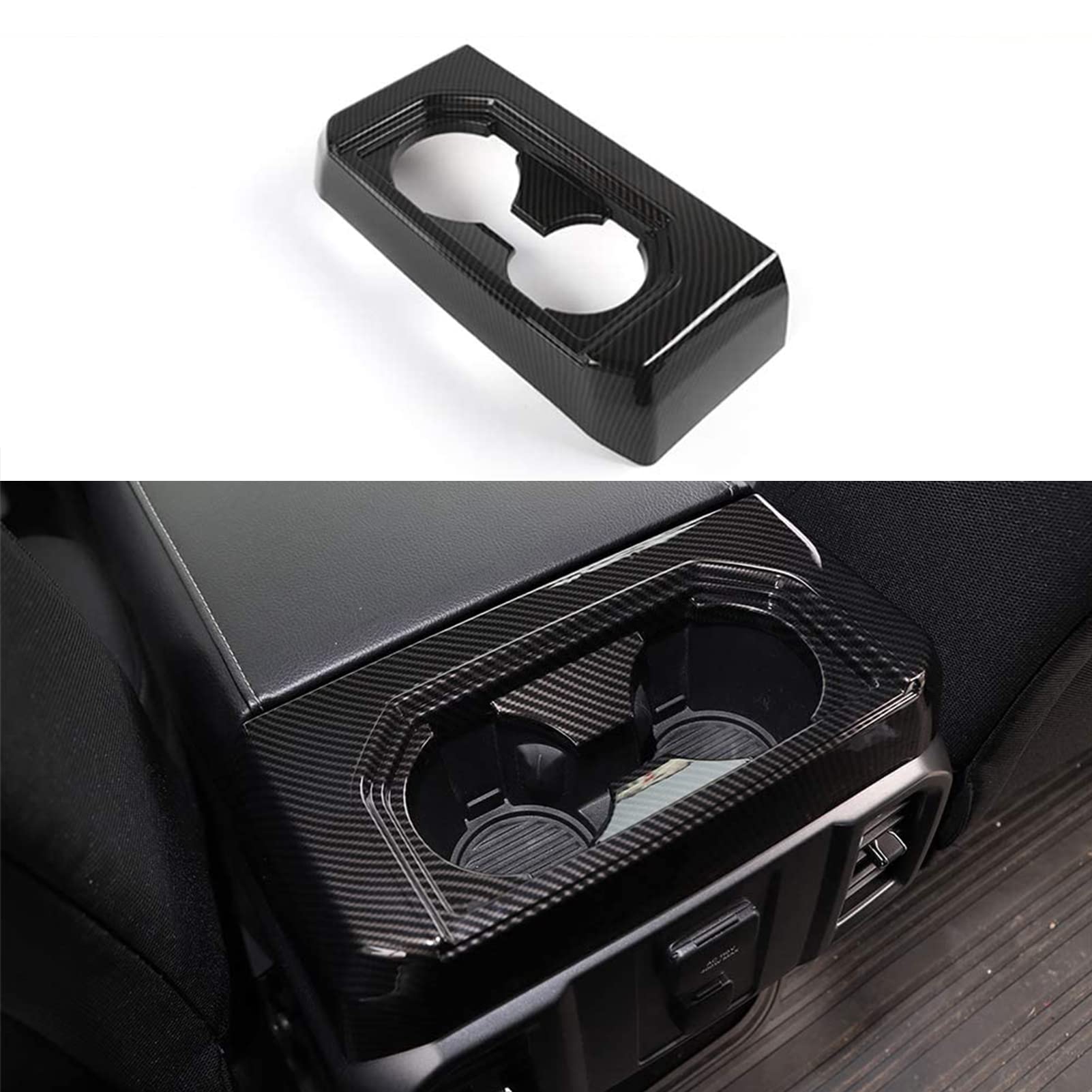 Keptrim For F150 Abs Carbon Fiber Gear Armrest Rear Cup Holder Trim For 2015 2016 2017 2018 2019 F150, For 2017 2018 F250 F350,1