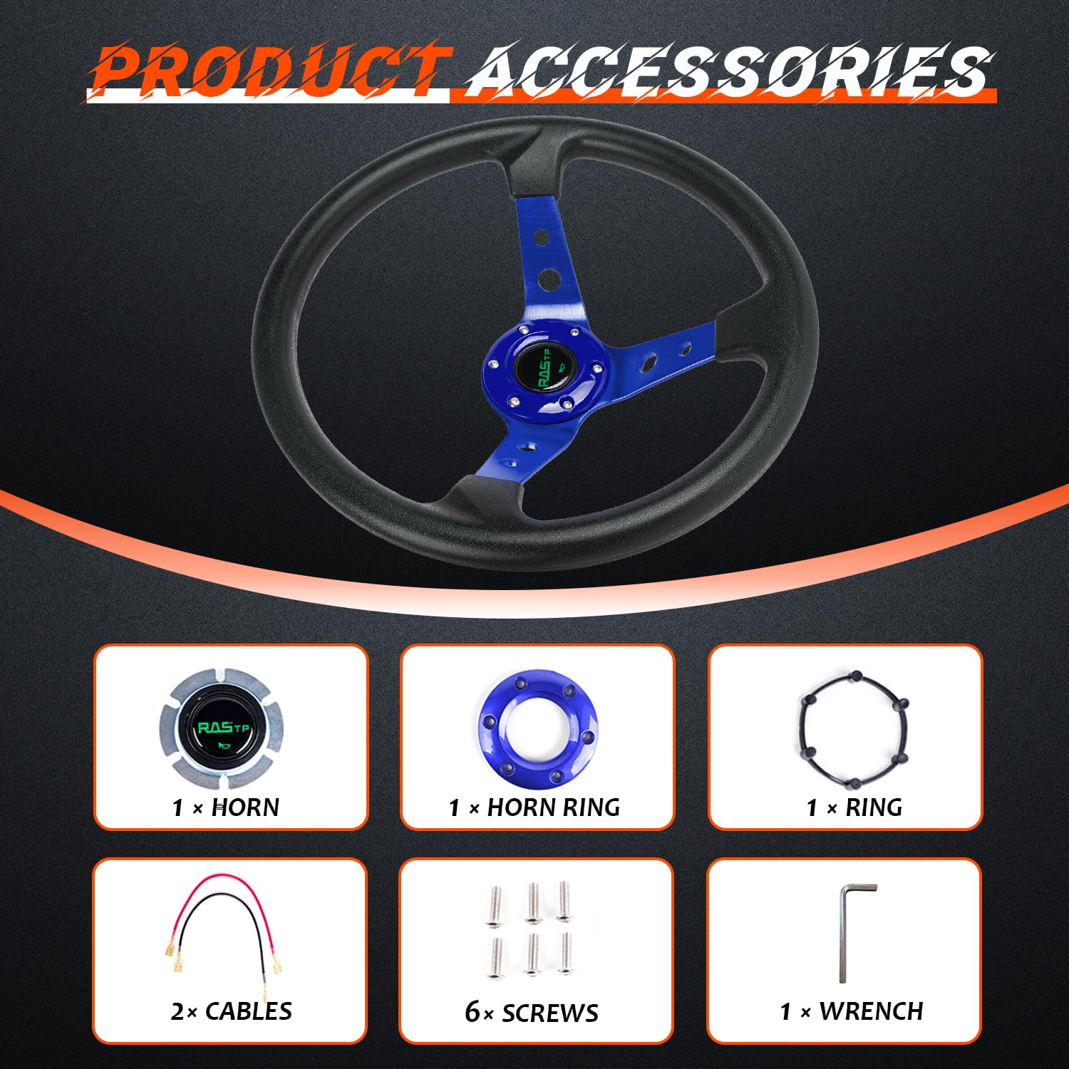 Rastp Universal Racing Steering Wheel,Drifting Deep Dish Steering Wheel 13.8   /350Mm 6 Bolts Grip Vinyl Leather & Aluminum With