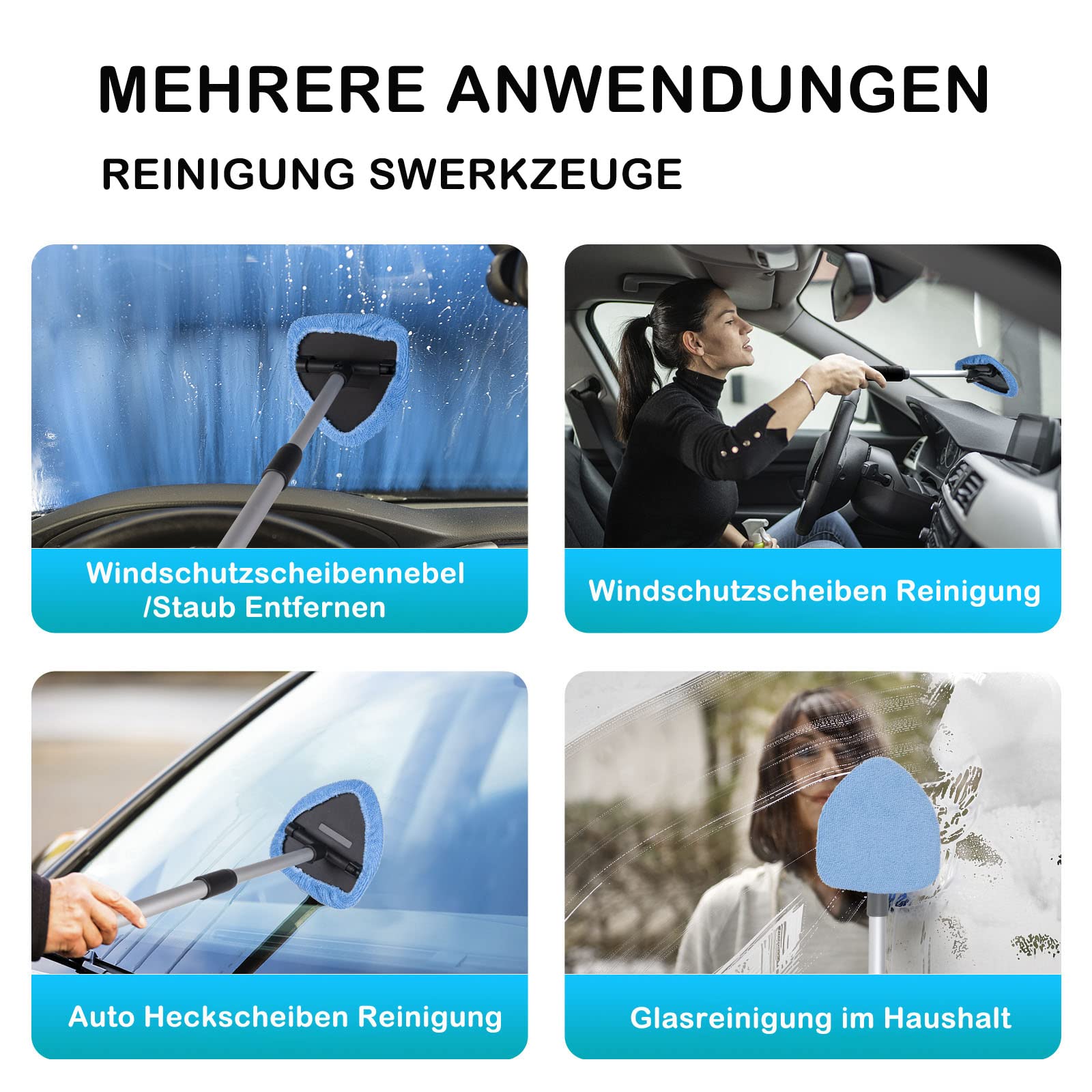 deuvuo 18 Pcs Windshield Cleaning Tool, Expandable Car Window Cleaner with 12 Reusable Microfiber Pads, 4 Spray Bottles, Multifu