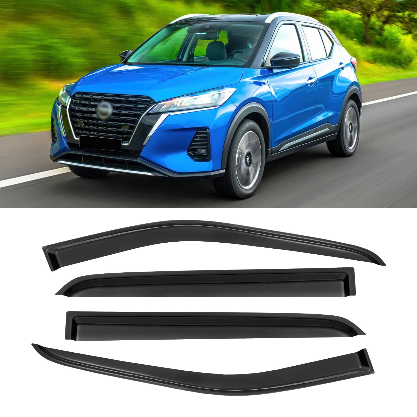 Window Visor For 2018-2024 Nissan Kicks, Out-Channel Rain Guards Shields Vent Shade Deflector Wind Dark Smoke Ventshade Ventviso