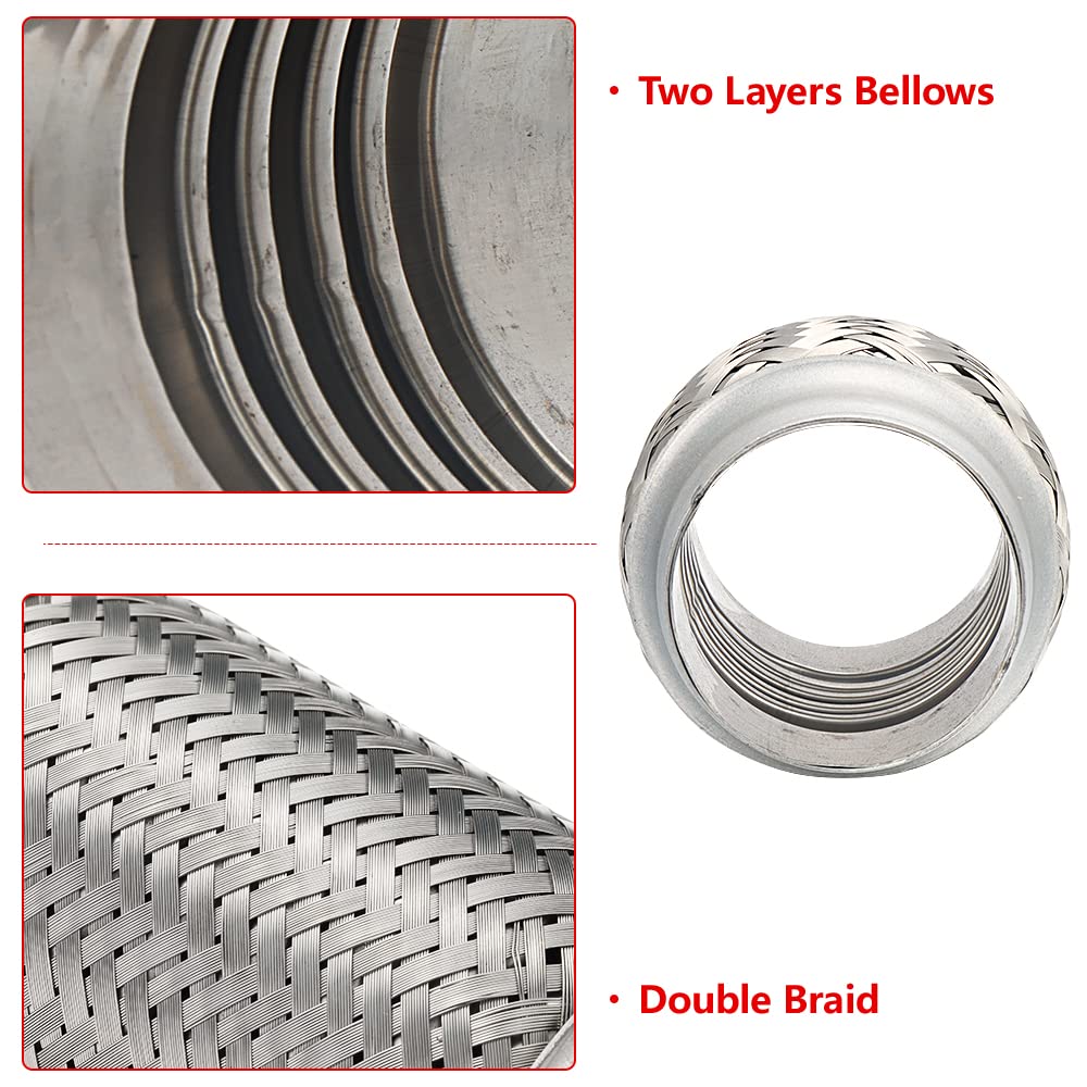 Autarboor 2 Pcs Exhaust Flex Pipe, 2.5''X 6''Stainless Steel Heavy Duty Exhaust Flex Pipe, Double Braid Exhaust Flex Tube, Overa
