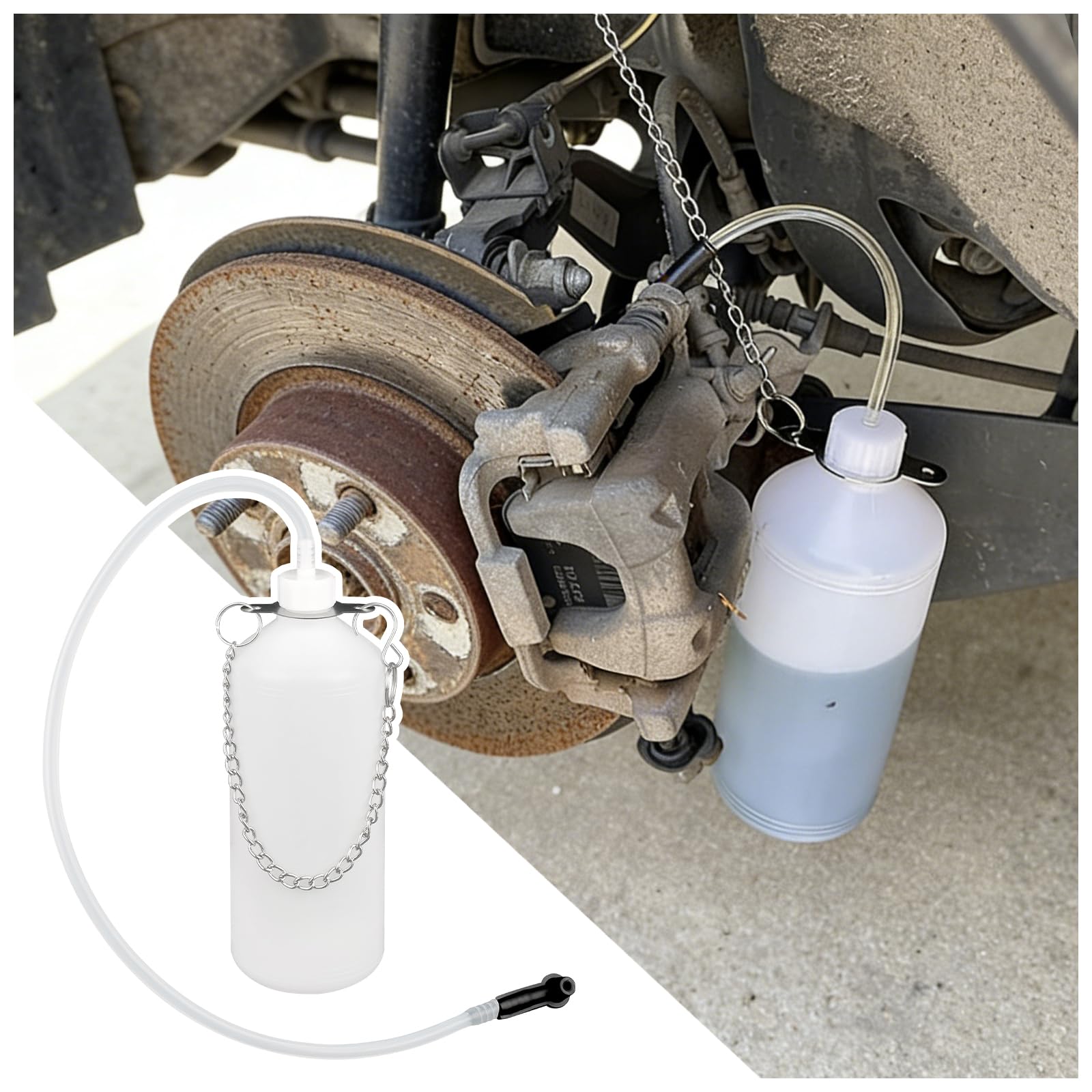 TSIEBRV 1L Car Brake Bleeder Bottle Kit with Chain & 23.62 Brake Bleeder Hose,Brakes Bleeders Kit for Vehicle System Maintenance
