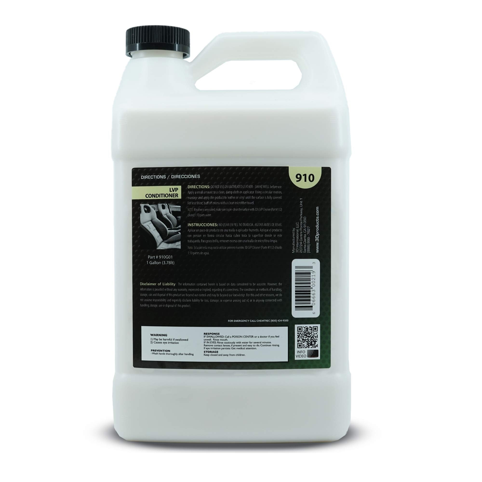 3D Leather, Vinyl & Plastic Conditioner - Restores, Conditions & Protects For Extended Life & Appearance - Great For Seats, Steering Wheels, Door Panels - Car, Office, Home Use 1 Gallon