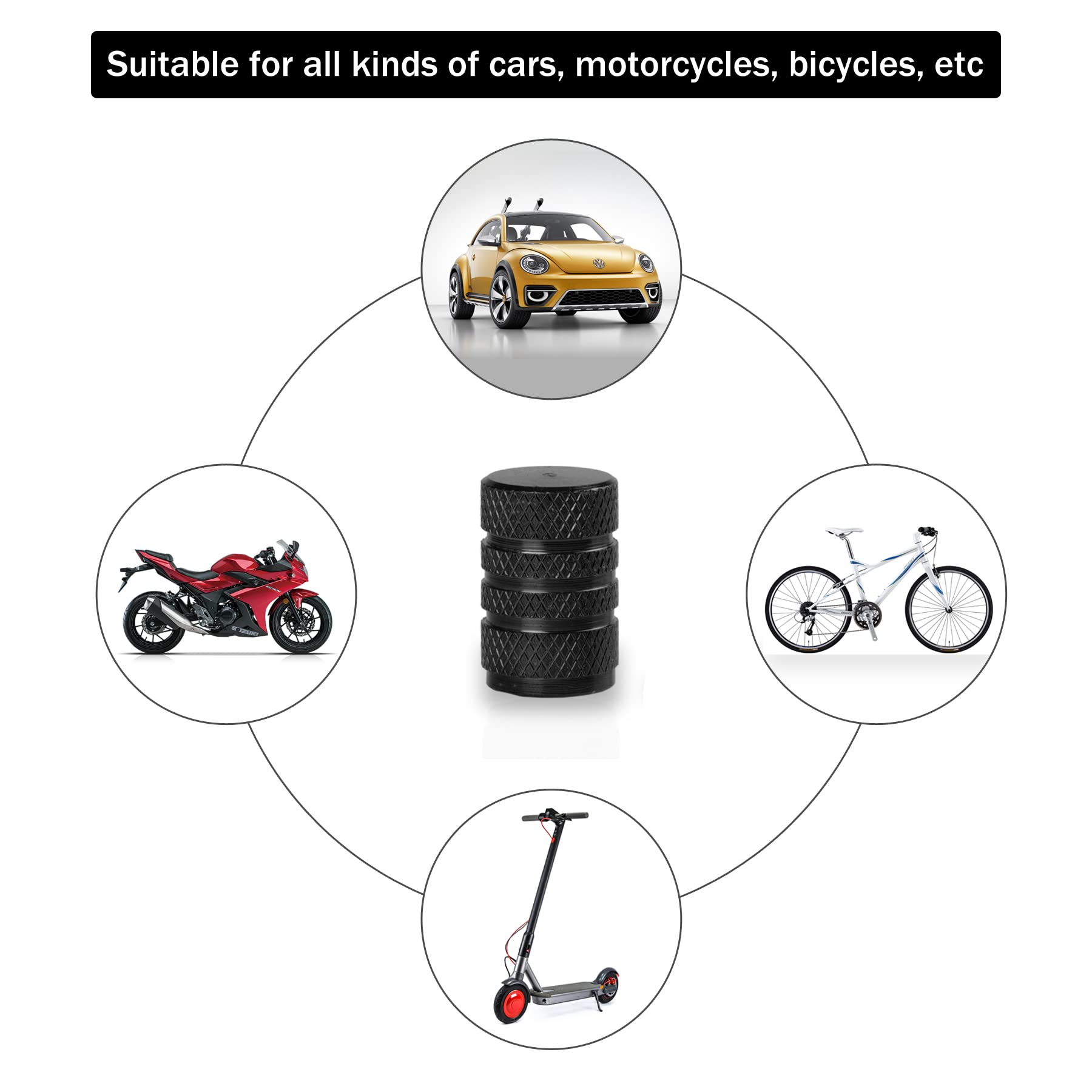 Singaro 12Pcs Tire Valve Stem Caps, Car Exterior Accessories, Aluminum Alloy Valve Cover Universal For Cars, Trucks, Motorcycles And Bicycles (Black)