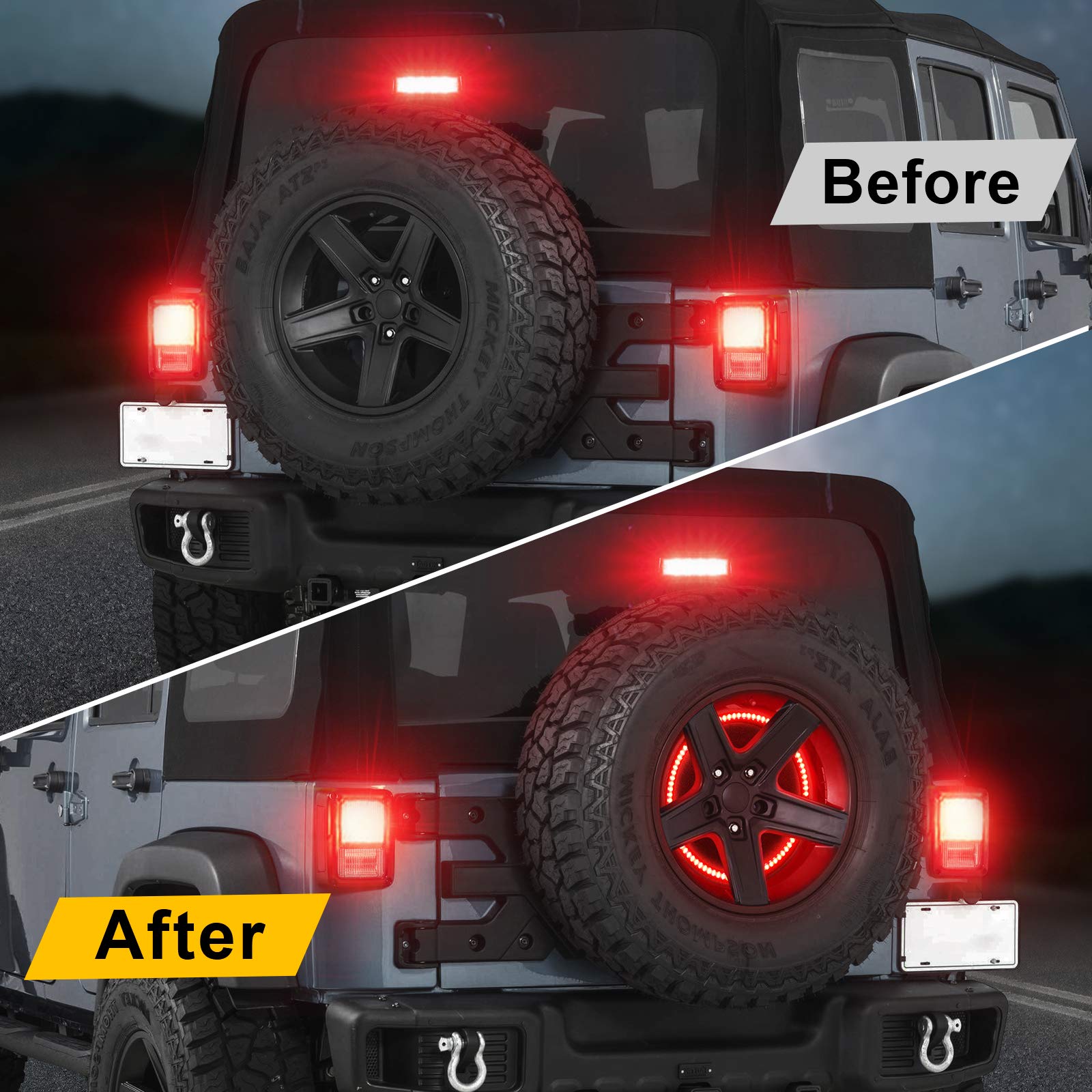 SUPAREE (Plug and Play Spare Tire Brake Light Wheel Light 3rd Third Brake Light fit for Wrangler 2007-2017 JK JKU YJ TJ,Red Ligh