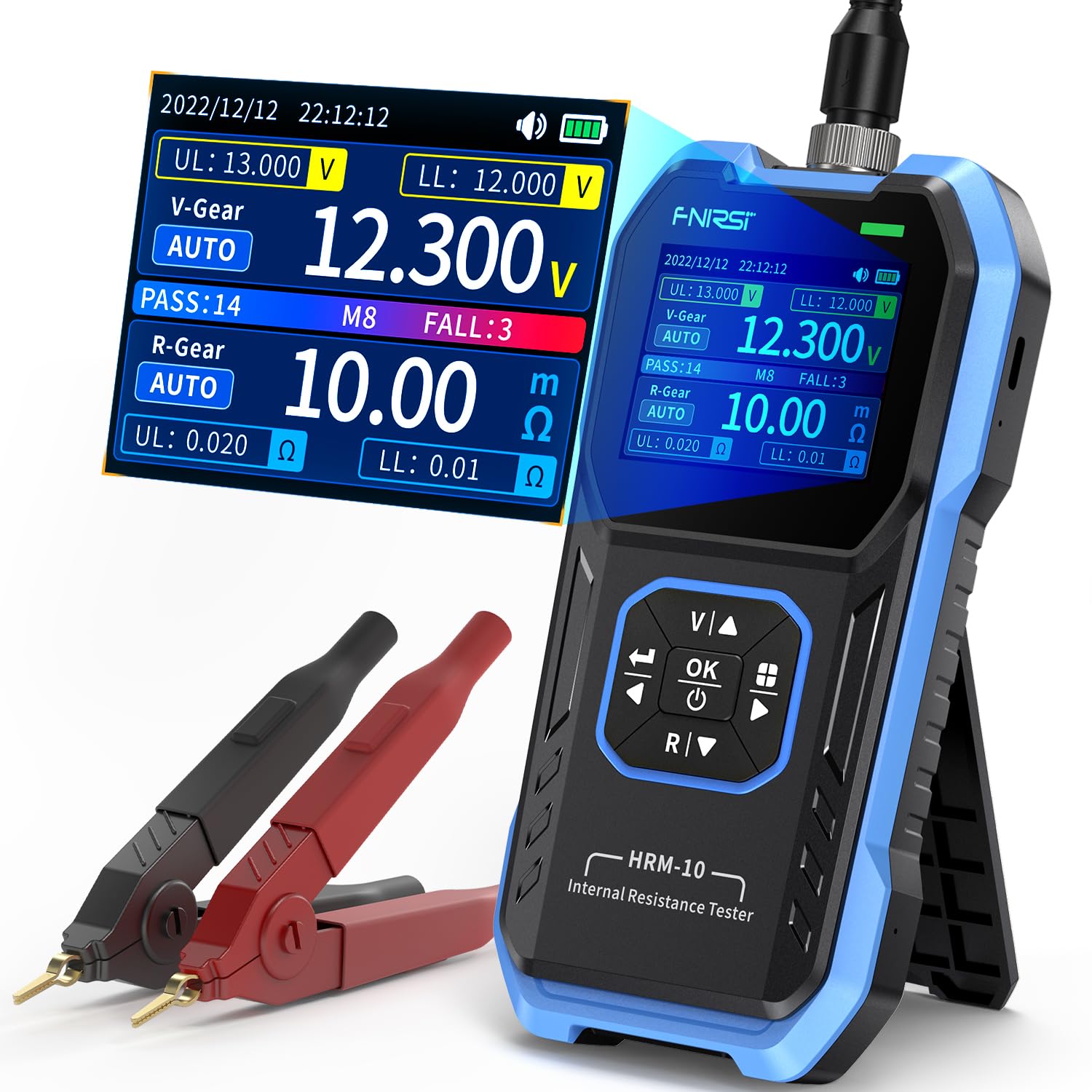FNIRSI HRM-10 Voltage Internal Resistance Battery Tester,Battery Voltage Meter for Types of Batteries, Car Battery Tester, AAA A