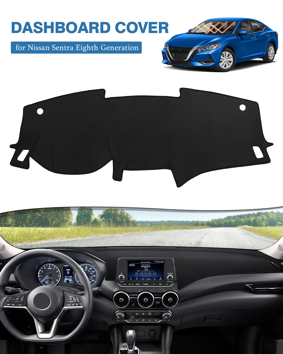 Fiilines Dash Cover For Nissan Sentra 2020-2025(S/Sv/Sr), Dashboard Mat Cover Sunshade Nonslip Mesh Protector No Glare Black