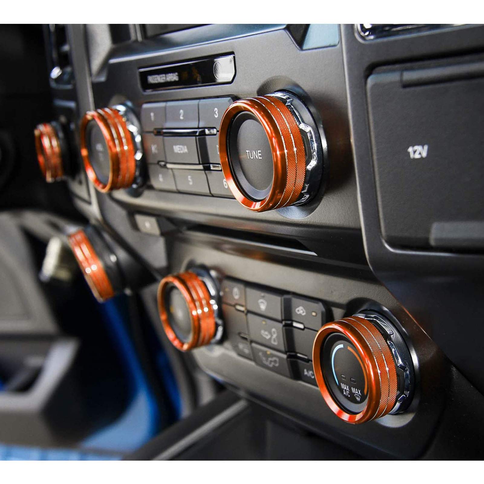 For F150 Air Conditioner Switch & Trailer & 4Wd & Vol Knob Button Trim For Ford F150 Xlt 2016 2017 2018 2019, Orange Aluminum, 6Pcs (Not For 2021 2022)