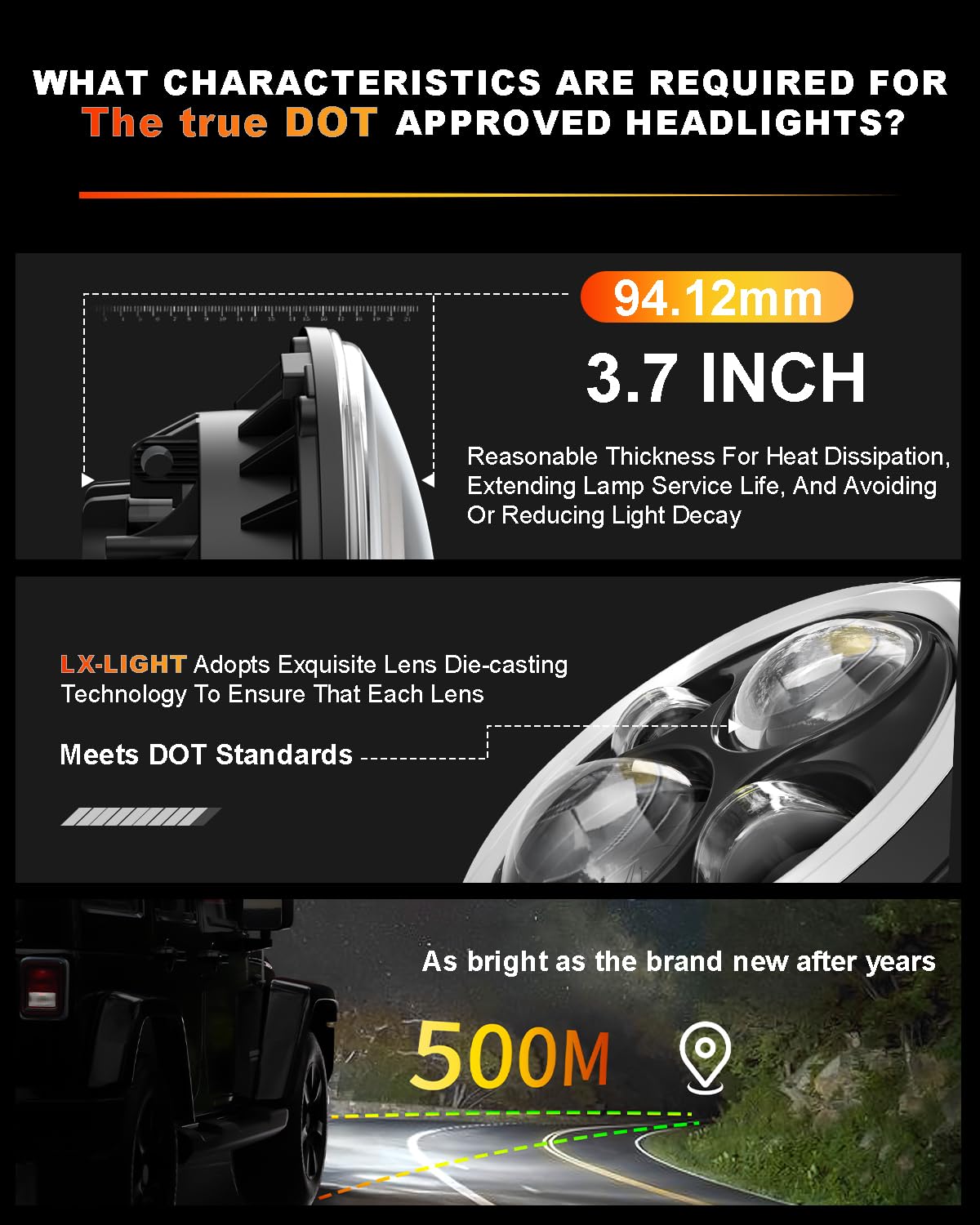 Lx-Light Dot Emc 7 Inch Led Halo Headlights With White Drl Amber Turn Signal Compatible With 2007-2017 Jeep Wrangler Jk Jku Tj L