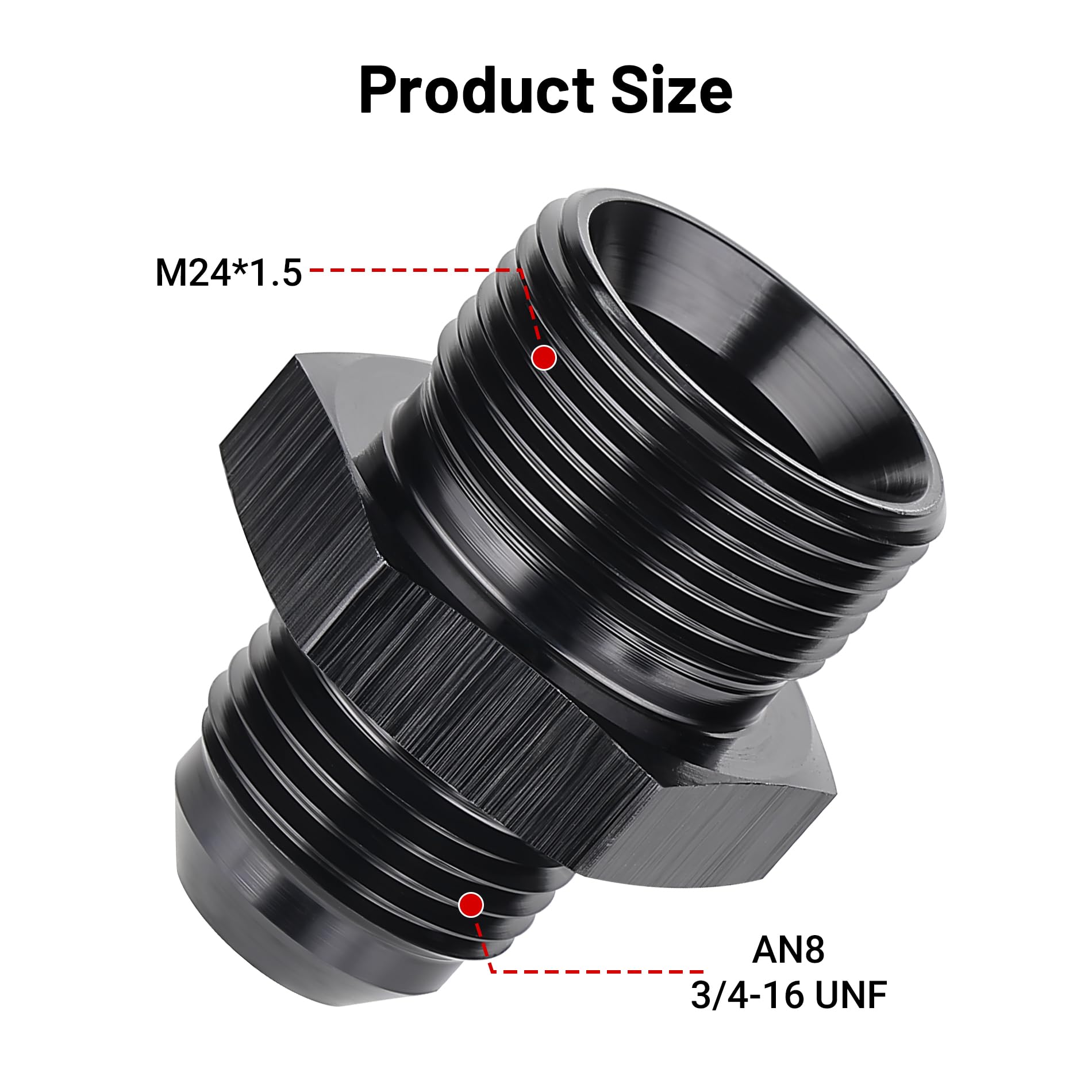 Evil Energy 8An Male Flare To M24 X 1.5Mm Male Metric Fitting Adapter Aluminium Alloy 2Pcs