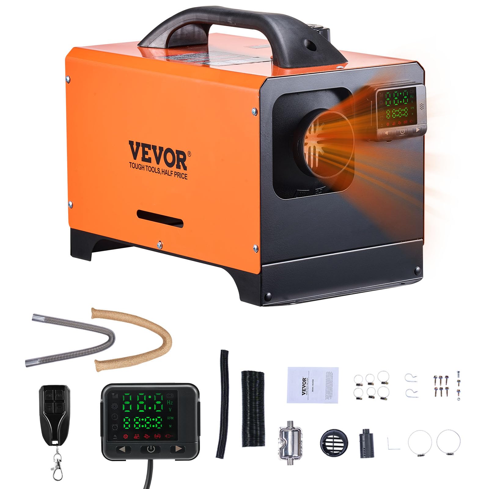 VEVOR Diesel Air Heater, 8 kW DC12-24V, Fast Heating Diesel Parking Heater with Remote Control and Square Color Digital Display,