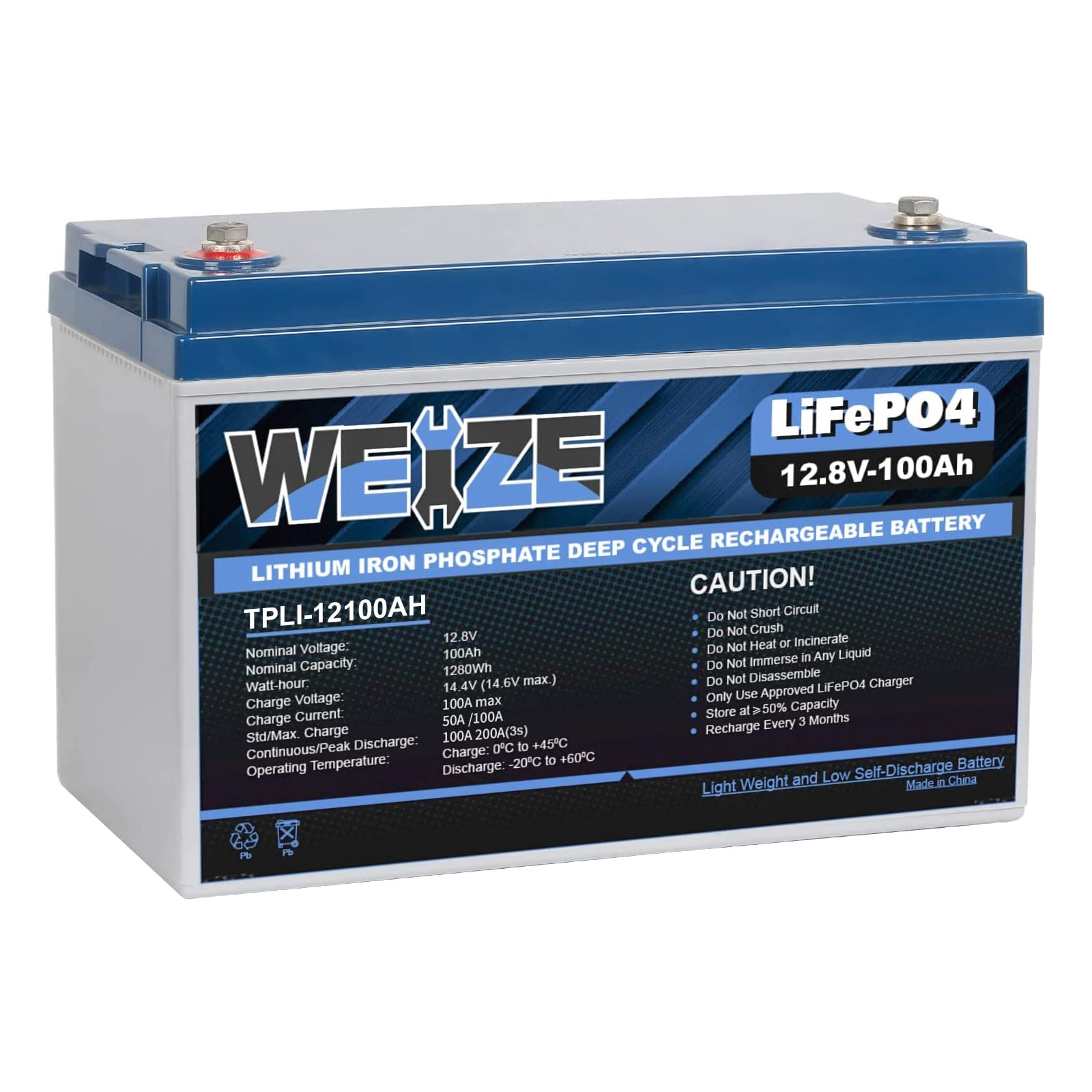 Weize 12V 100Ah Lifepo4 Lithium Battery, Built-In Smart Bms, Low Temperature Protection Group 31 Deep Cycle Battery For Trolling